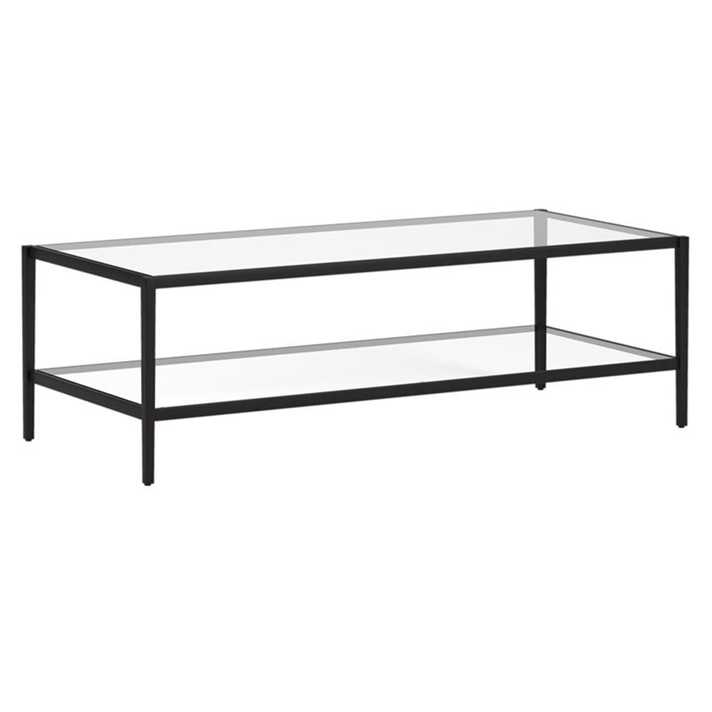 Henn&Hart 64" Wide Rectangular Console Table with Glass Shelf in Brushed Brass, Entryway Table, Accent Table for Living Room, Hallway