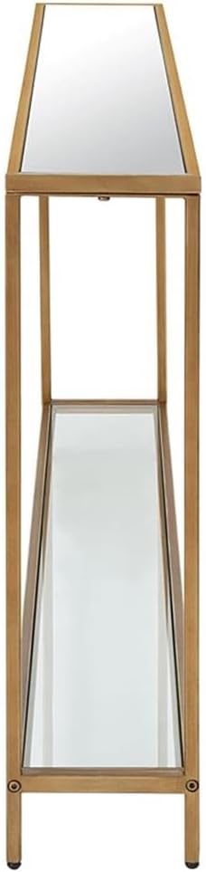 MAKLAINE Contemporary Metal Console Table, 56 in Wide, Mirrored Top with Tempered Glass Shelf, Gold Finish, Slim Modern Design for Foyer or Limited Space Use