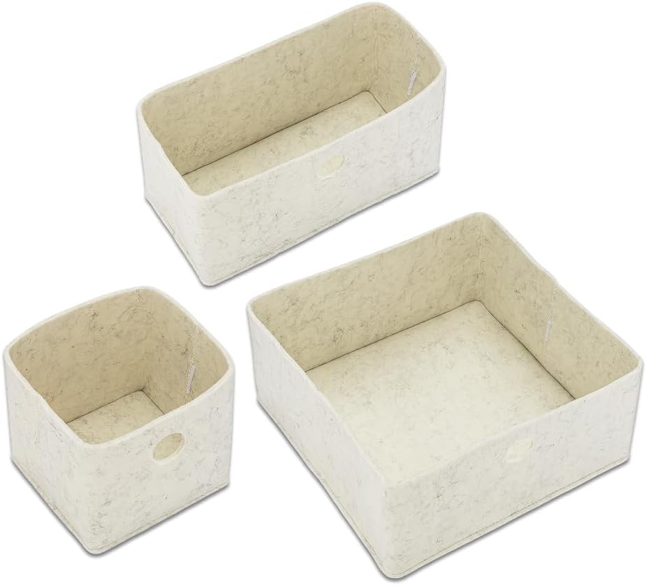 Parker Baby Felt Drawer Organizers 3 Pack | Versatile & Sturdy Nursery Organizers for Drawers | Extra-Durable and Collapsible Soft Felt Drawer Storage Bins w/Soft Edges | Heathered White, 3 Pack
