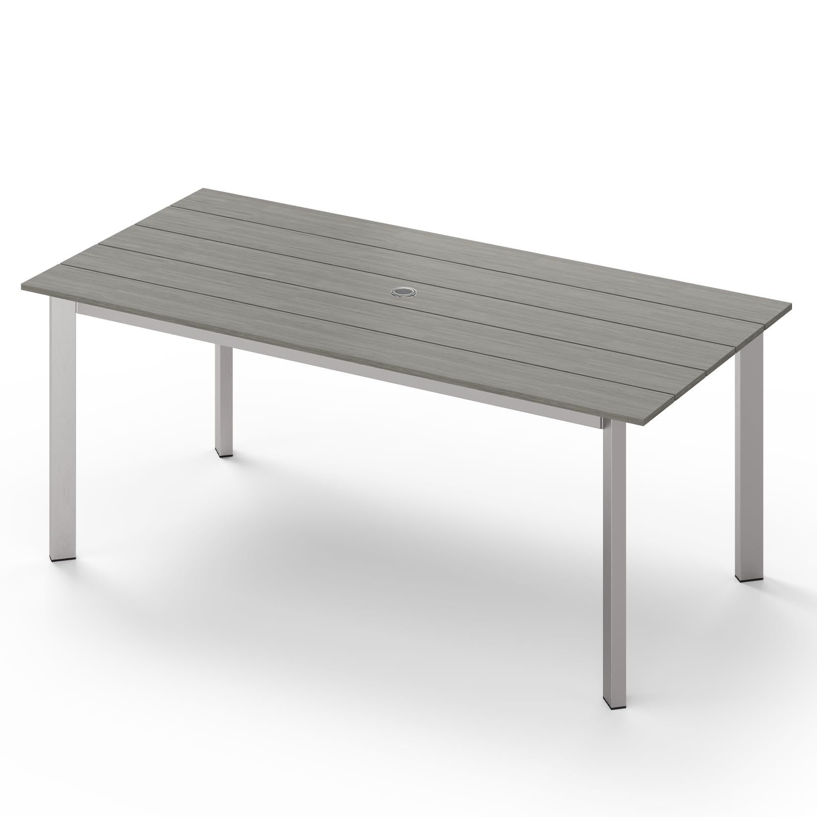 Outdoor Dining Set, Patio Table and Chairs Set with Umbrella Hole, 7 Pieces HDPS + Aluminum Patio Dining Furniture Set for Backyard, Garden (Gray & Teak)