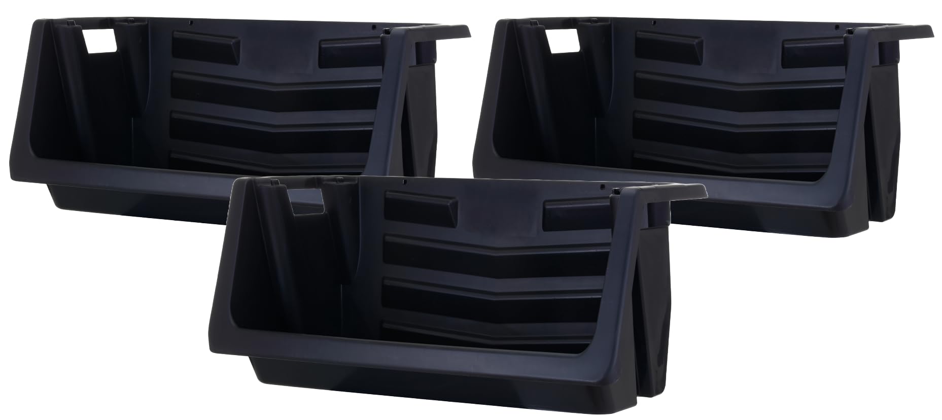 Mighty Tuff Jumbo Stackable Storage Bins, Pack of 3, Easy-Access Storage, Large Easy-to-Grip Handles, Wide Front Opening, Interlocking, Stack Vertically, Black