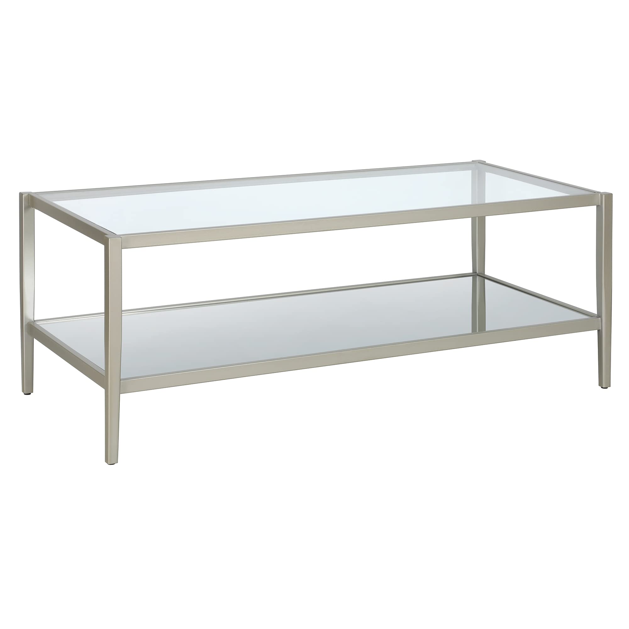 Henn&Hart 64" Wide Rectangular Console Table with Glass Shelf in Brushed Brass, Entryway Table, Accent Table for Living Room, Hallway