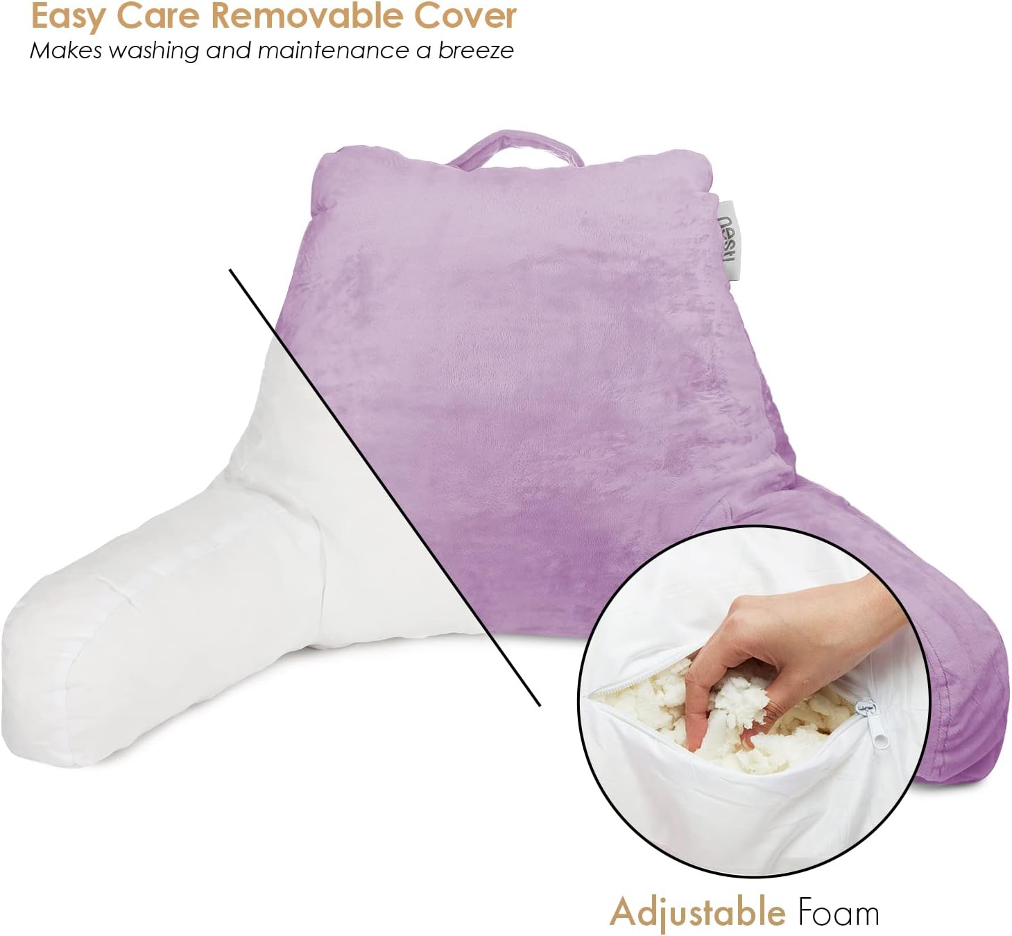 Nestl Reading Pillow for Kids & Teens with Shredded Memory Foam, Backrest Pillows for Reading, Watching, and Gaming, Use on The Couch, Bed, or Floor, Adjustable Support with Washable Cover Lavender