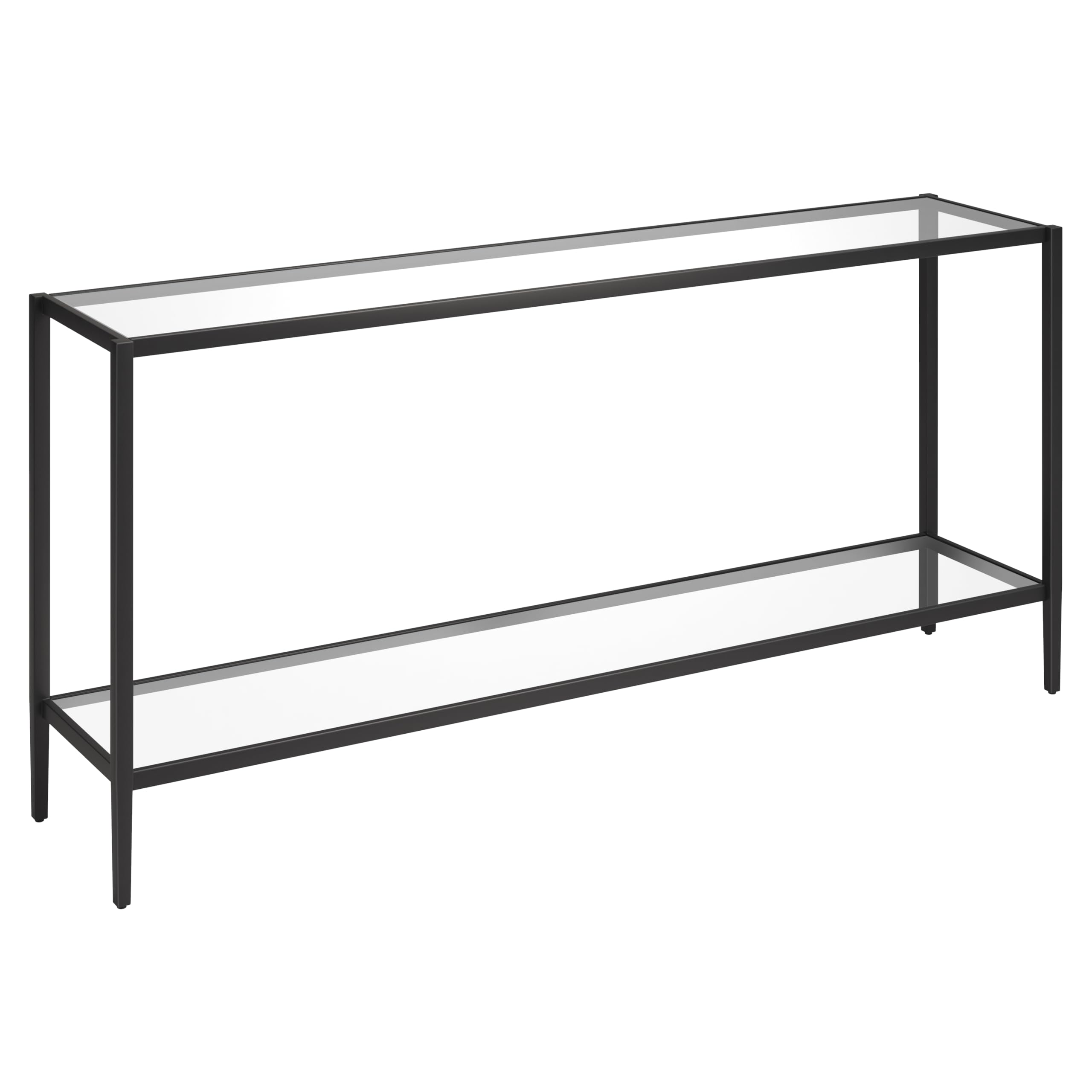 Henn&Hart 64" Wide Rectangular Console Table with Glass Shelf in Brushed Brass, Entryway Table, Accent Table for Living Room, Hallway