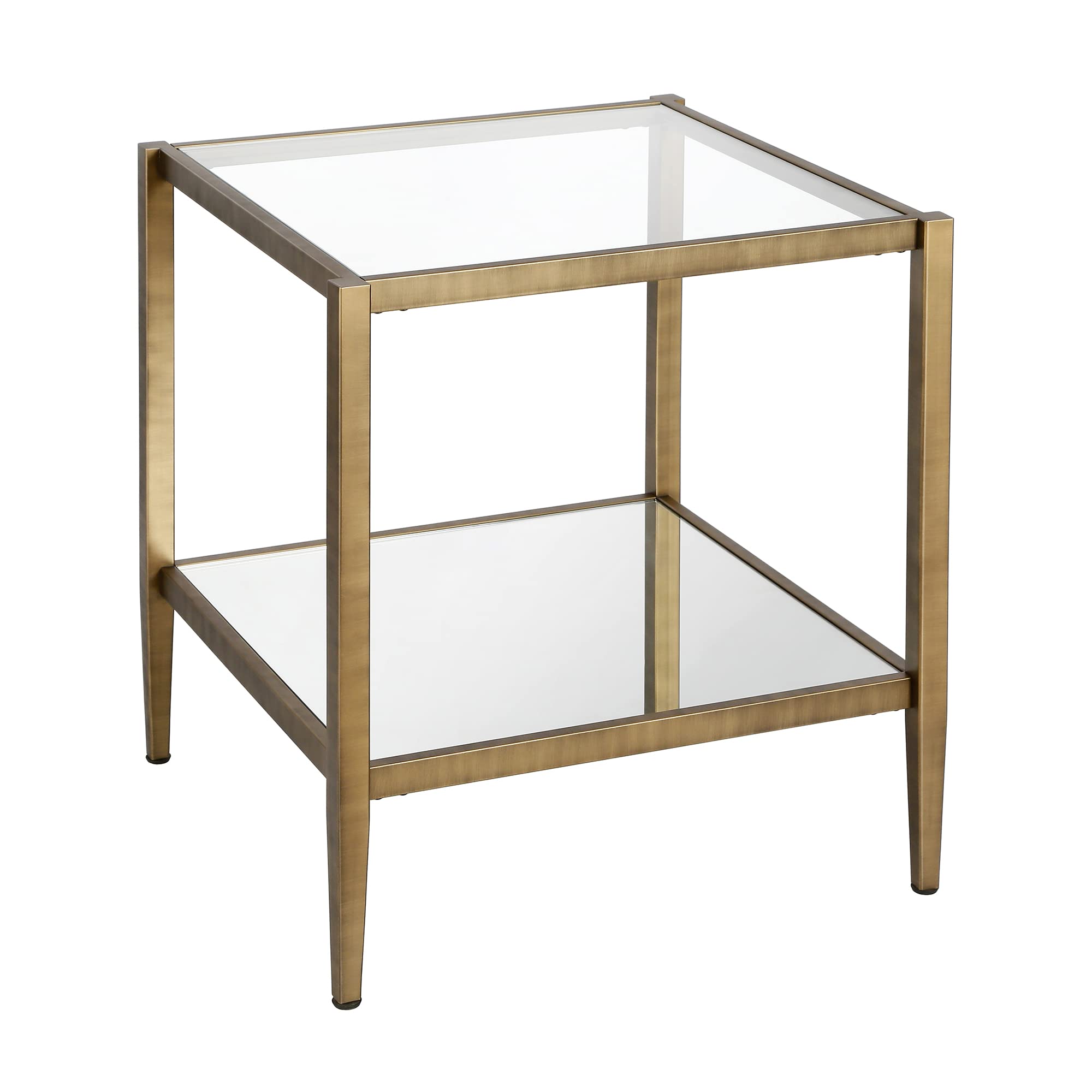 Henn&Hart 64" Wide Rectangular Console Table with Glass Shelf in Brushed Brass, Entryway Table, Accent Table for Living Room, Hallway