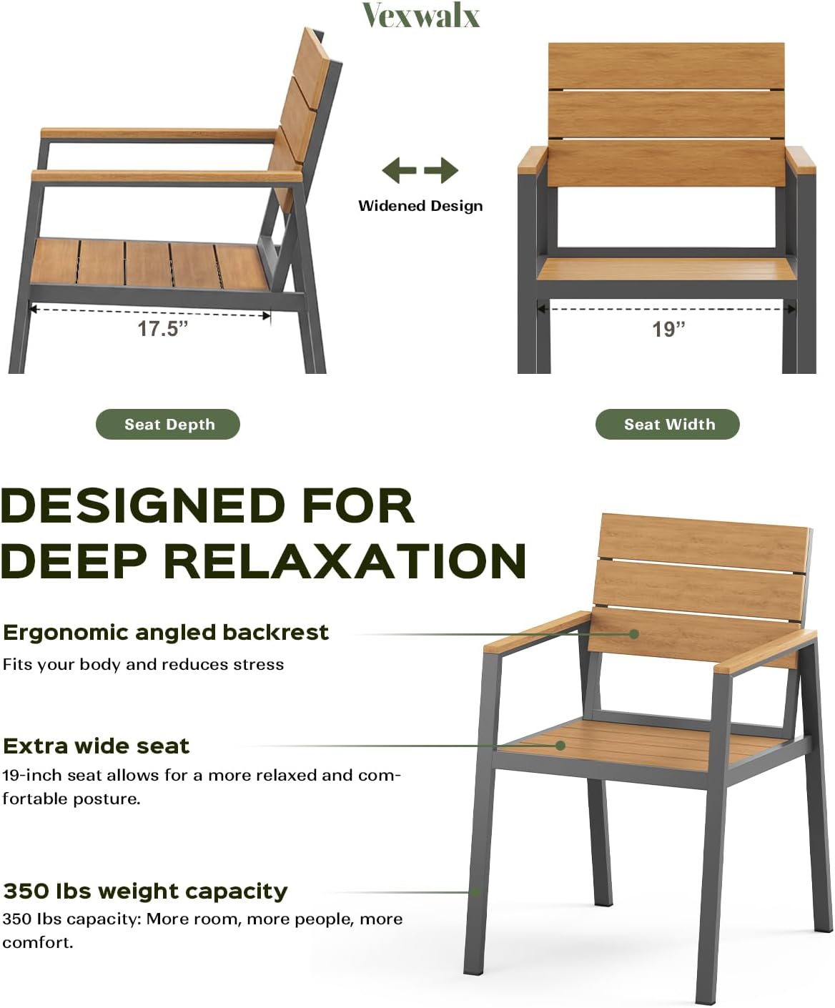 Vexwalx 7-Piece Outdoor Dining Set, Aluminum Dining Table Set for 6, Patio Table and Chairs Set with Umbrella Hole, All Weather HDPS Outdoor Table and Chairs for 6 (Gray-Teak)