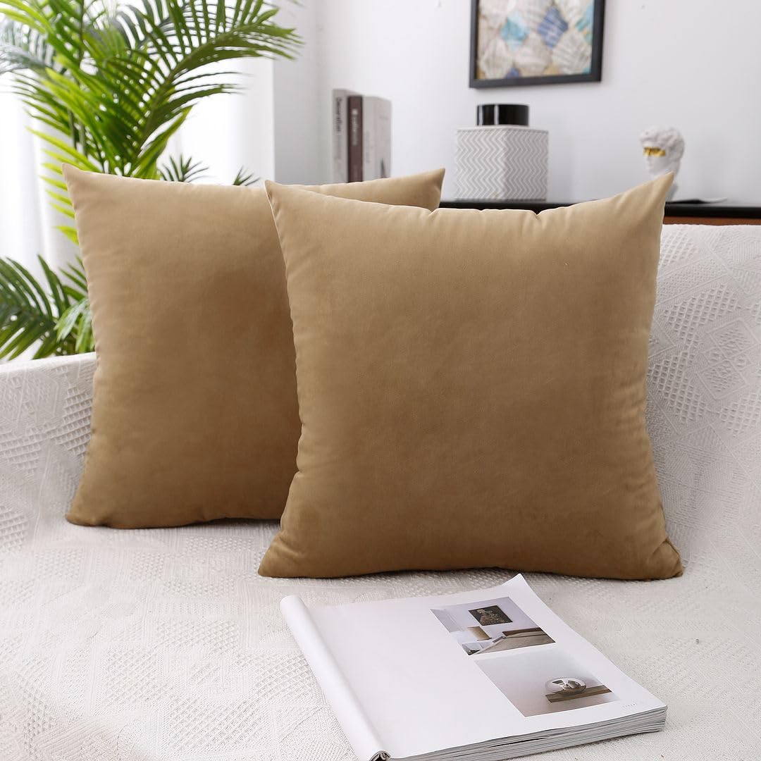 MoonRest - Pack of 2, Velvet Decorative Throw Pillow Filled with Synthetic Down Alternative, Cozy Soft with Hidden Zipper - Solid Color for Sofa Bedroom Couch 26 x 26 Burgundy