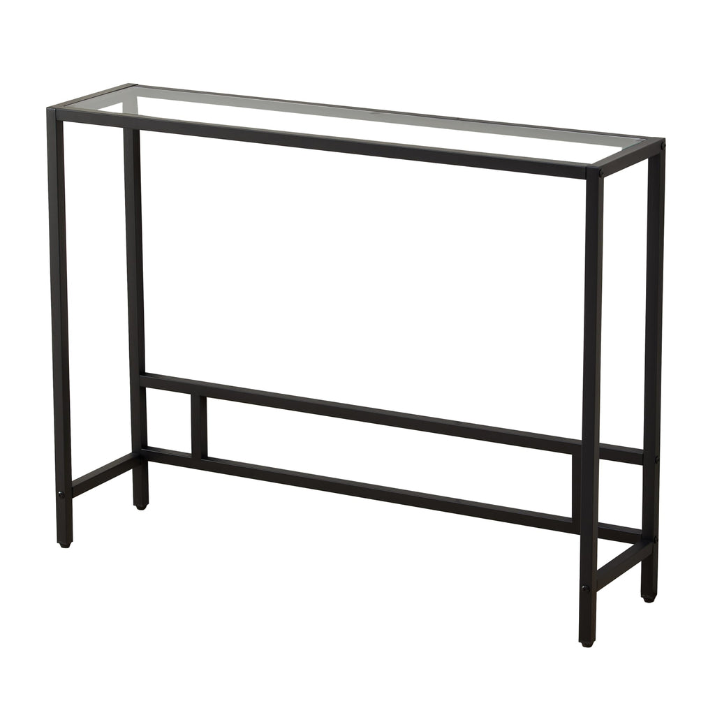MAJARO Small Modern Console Table for Entryway, Tempered Glass with Metal Frame Sofa Table for Living Room, Hallway, Office (Single-Layer, Black)
