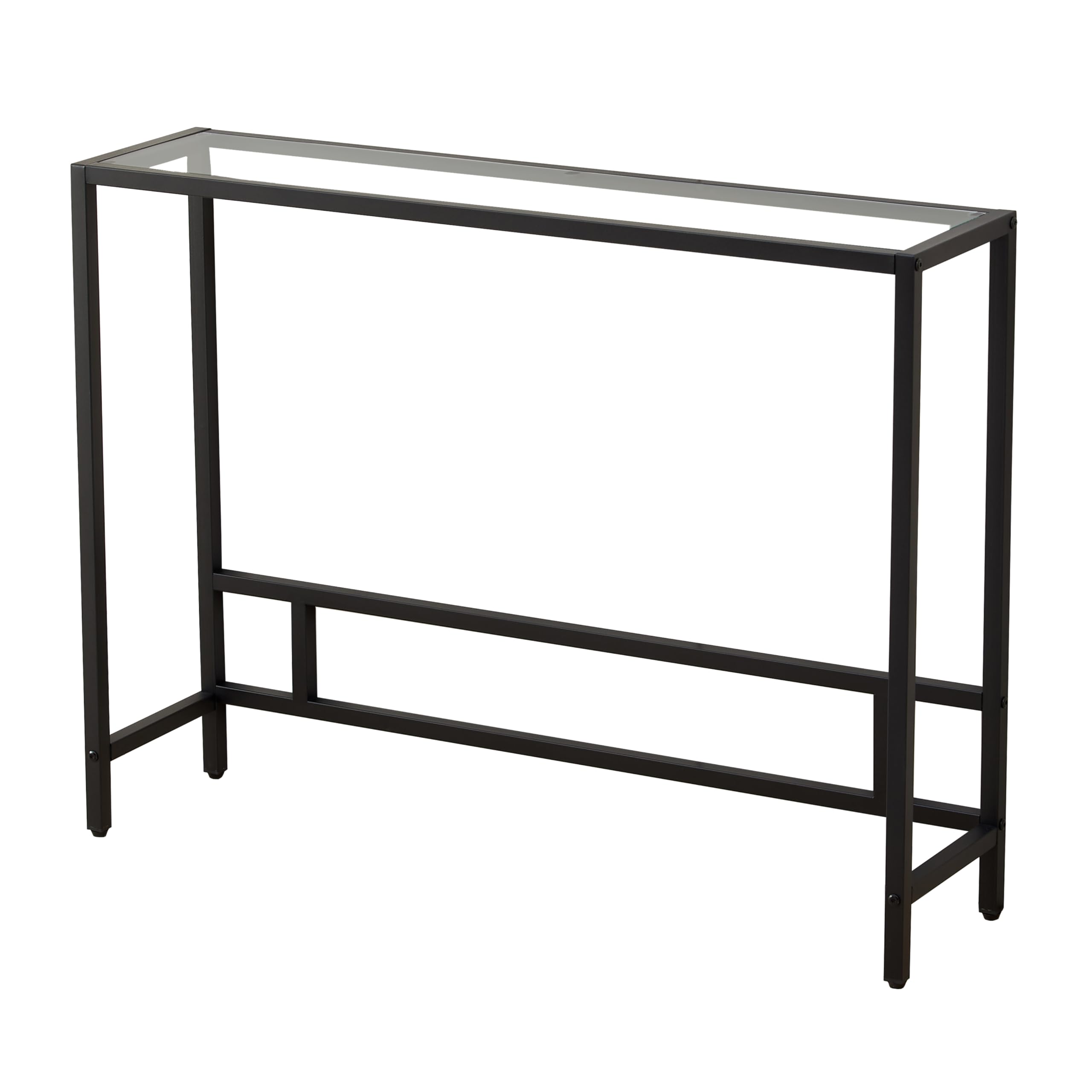 MAJARO Small Modern Console Table for Entryway, Tempered Glass with Metal Frame Sofa Table for Living Room, Hallway, Office (Single-Layer, Black)