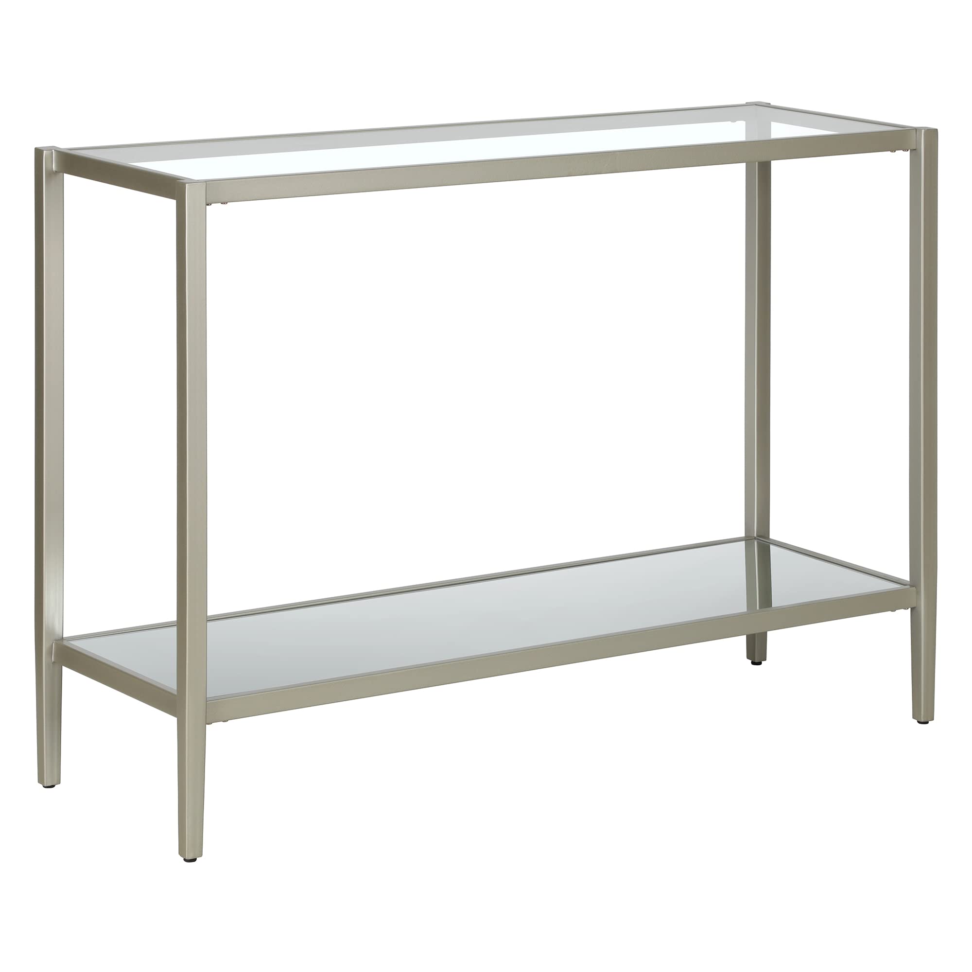 Henn&Hart 64" Wide Rectangular Console Table with Glass Shelf in Brushed Brass, Entryway Table, Accent Table for Living Room, Hallway