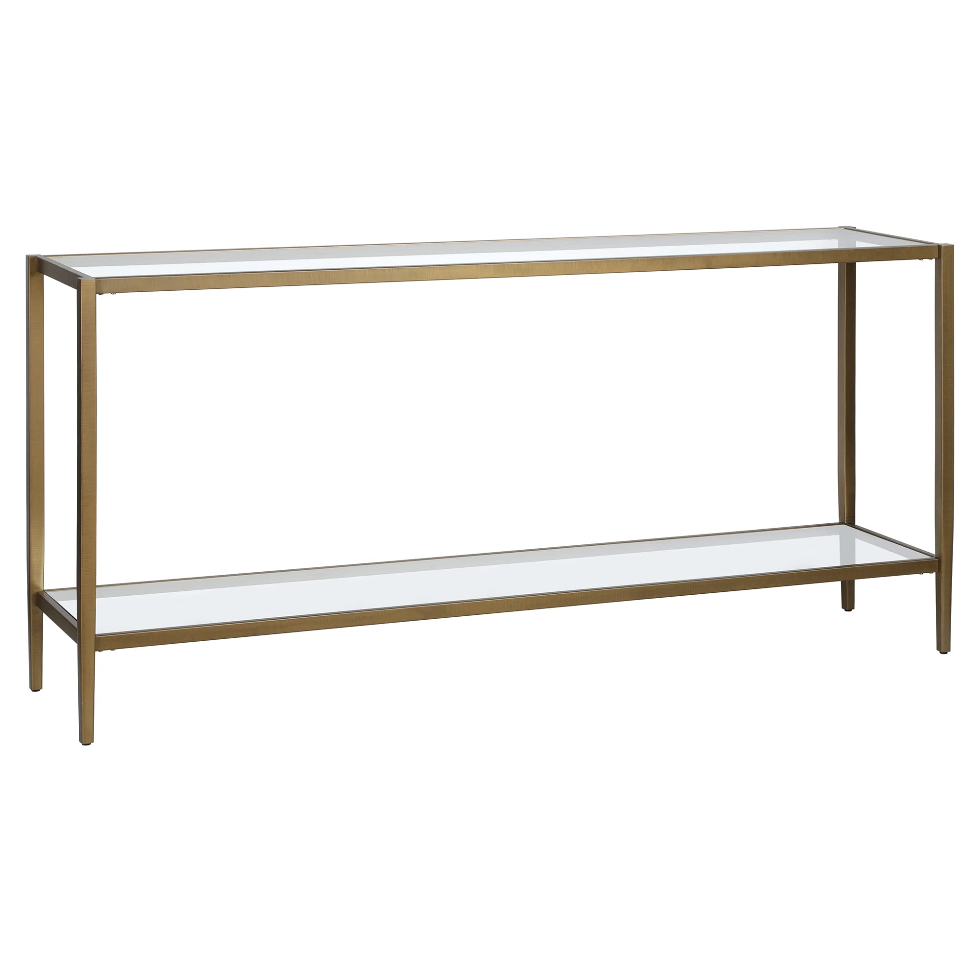 Henn&Hart 64" Wide Rectangular Console Table with Glass Shelf in Brushed Brass, Entryway Table, Accent Table for Living Room, Hallway