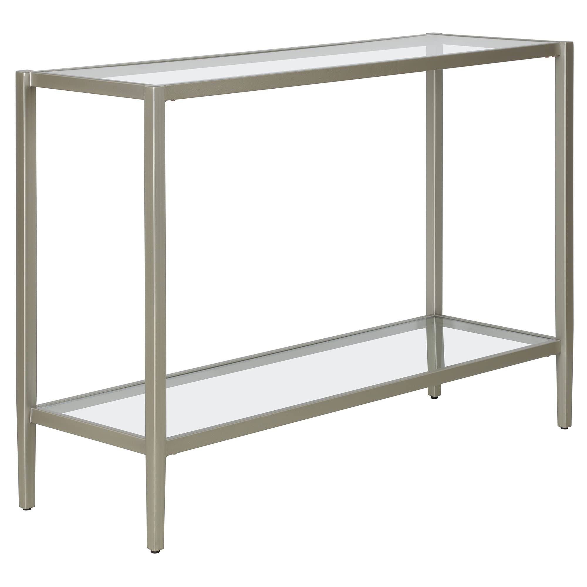 Henn&Hart 64" Wide Rectangular Console Table with Glass Shelf in Brushed Brass, Entryway Table, Accent Table for Living Room, Hallway