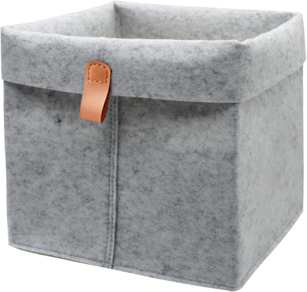 Felt Storage Basket, Folded Closet Storage Bins Large Capacity Cube Storage Bin with Hanger, Multifuctional Storage Bins for Shelves, Clothing, Books, Shoes (light gray)