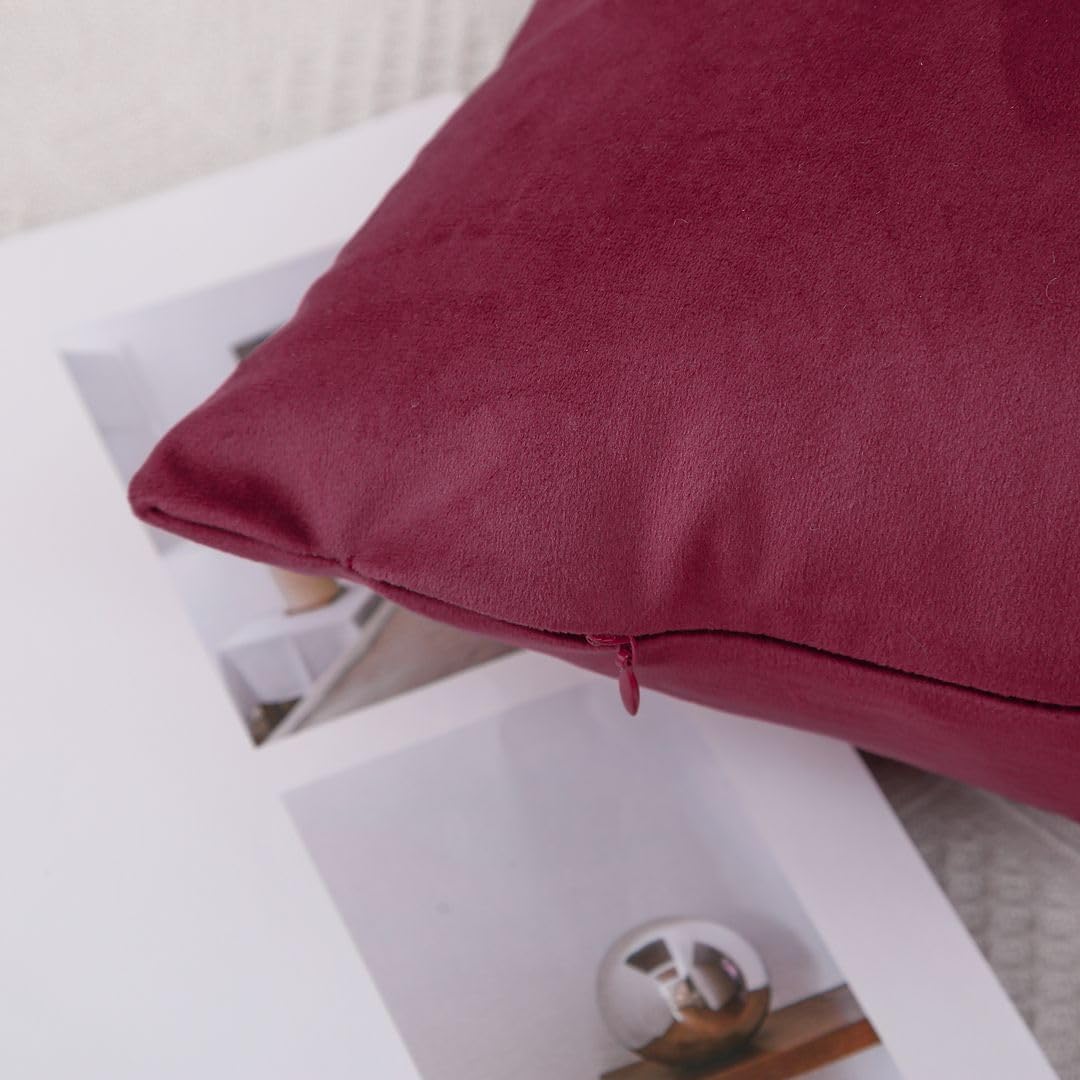 MoonRest - Pack of 2, Velvet Decorative Throw Pillow Filled with Synthetic Down Alternative, Cozy Soft with Hidden Zipper - Solid Color for Sofa Bedroom Couch 26 x 26 Burgundy