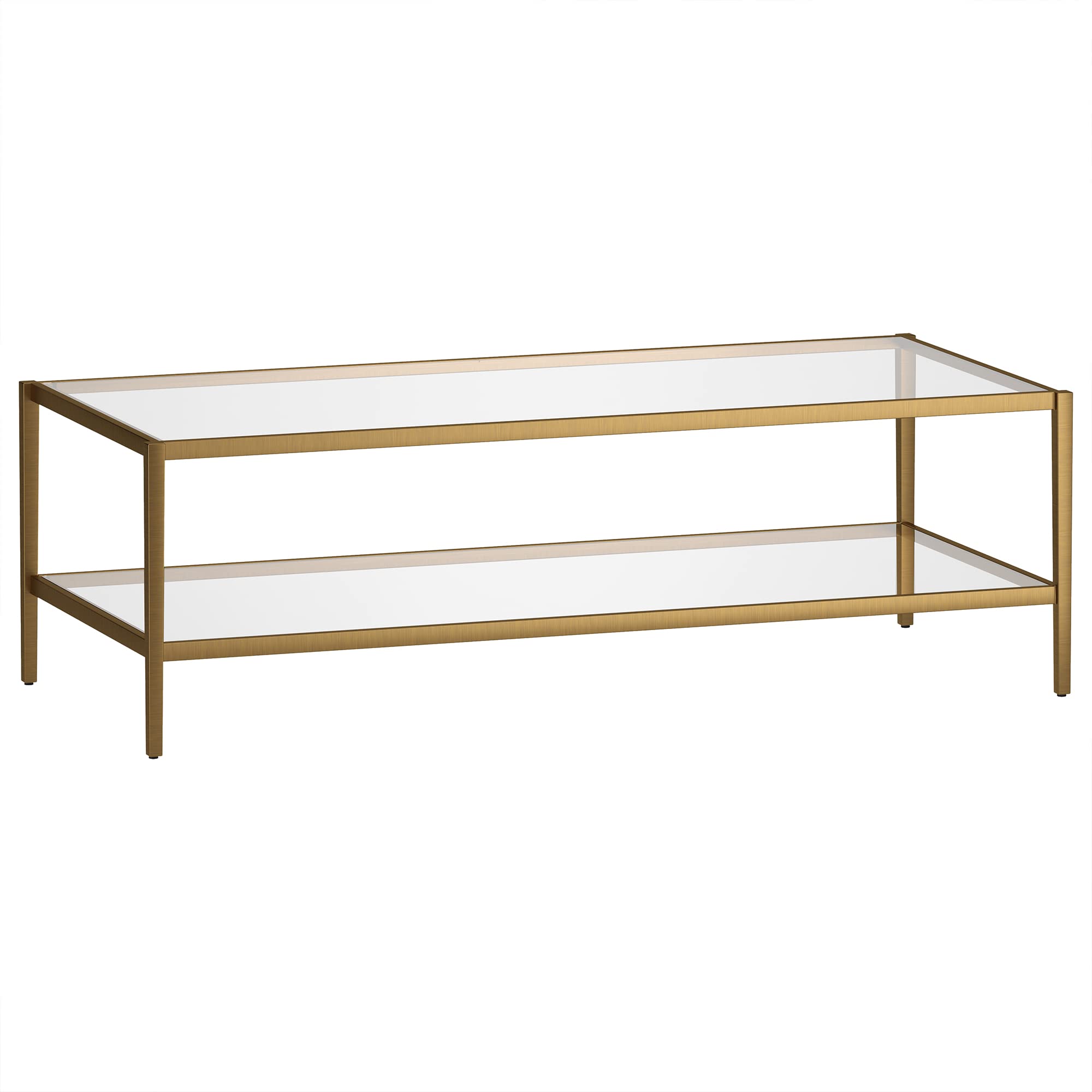 Henn&Hart 64" Wide Rectangular Console Table with Glass Shelf in Brushed Brass, Entryway Table, Accent Table for Living Room, Hallway