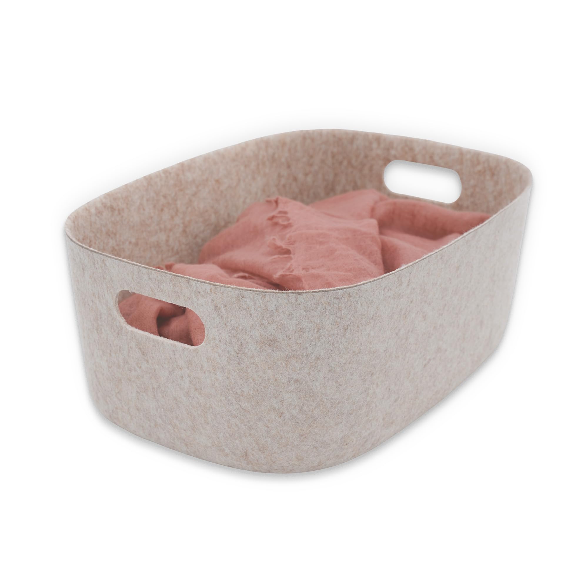 Welaxy Large Felt Storage Basket with Handles, Nodic Beige Open Bin for Shelves, Books, Toys, Laundry & Home Organization (Oatmeal)