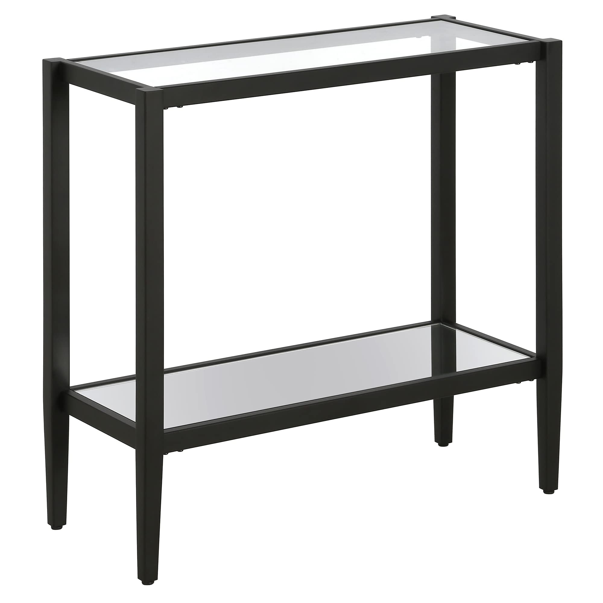 Henn&Hart 64" Wide Rectangular Console Table with Glass Shelf in Brushed Brass, Entryway Table, Accent Table for Living Room, Hallway