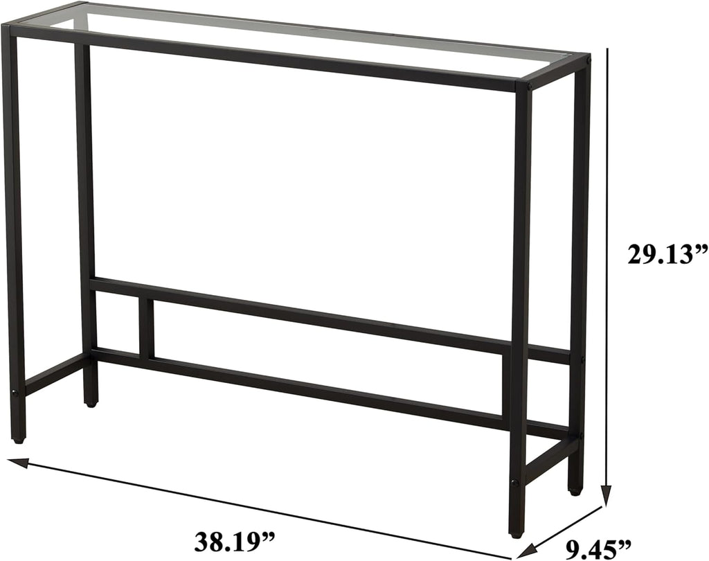 MAJARO Small Modern Console Table for Entryway, Tempered Glass with Metal Frame Sofa Table for Living Room, Hallway, Office (Single-Layer, Black)