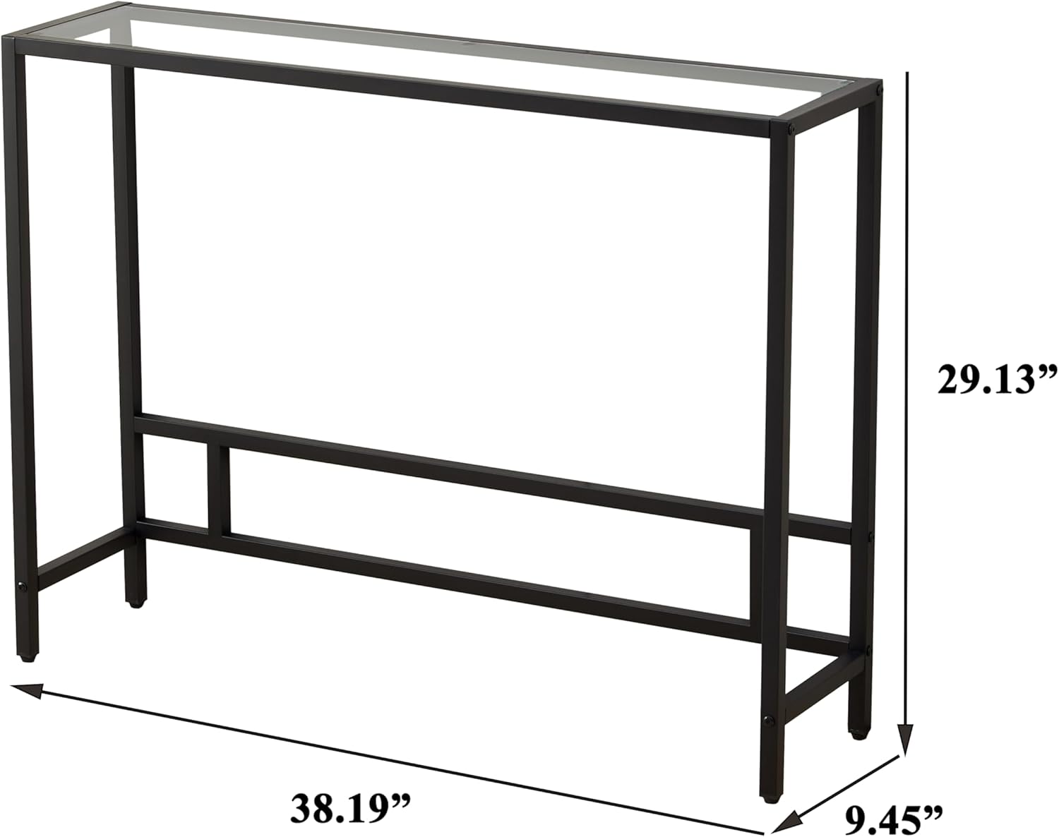 MAJARO Small Modern Console Table for Entryway, Tempered Glass with Metal Frame Sofa Table for Living Room, Hallway, Office (Single-Layer, Black)