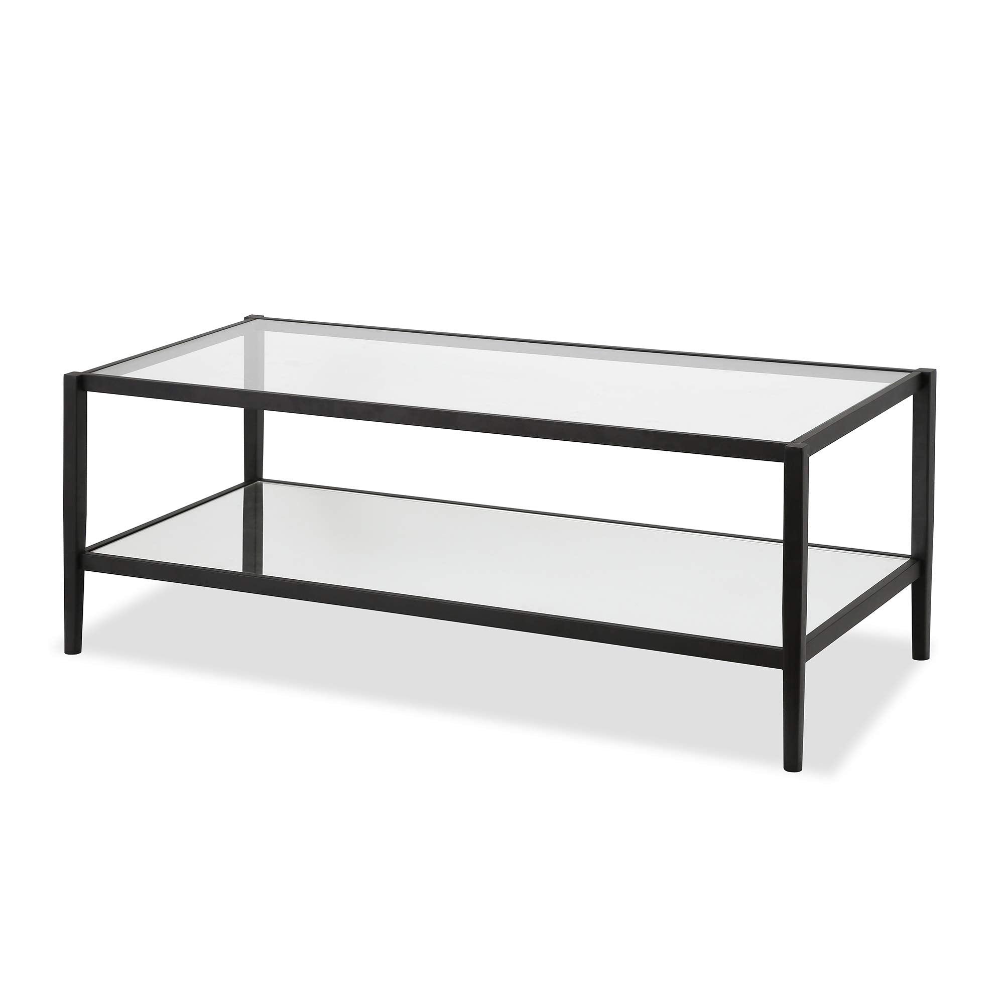 Henn&Hart 64" Wide Rectangular Console Table with Glass Shelf in Brushed Brass, Entryway Table, Accent Table for Living Room, Hallway
