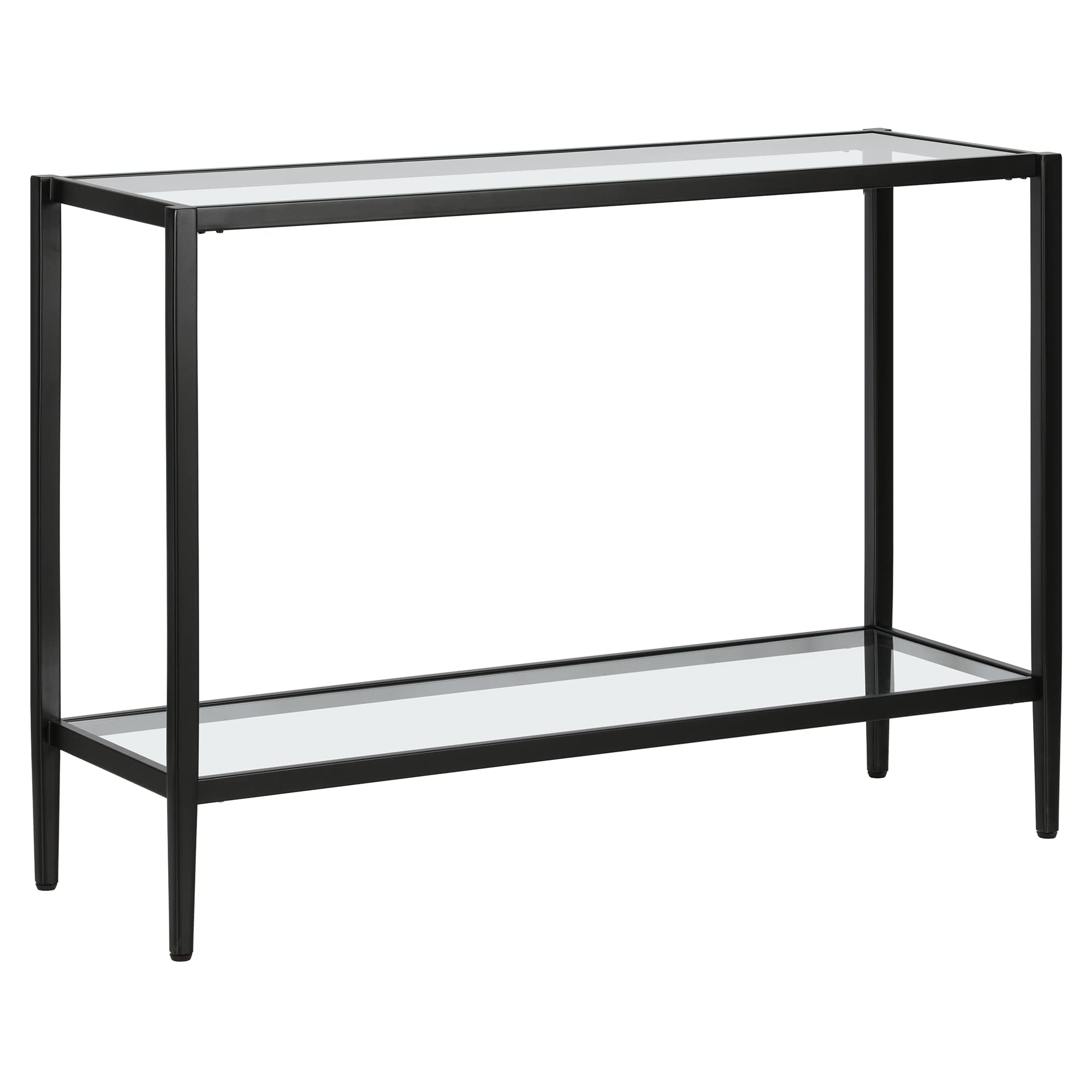 Henn&Hart 64" Wide Rectangular Console Table with Glass Shelf in Brushed Brass, Entryway Table, Accent Table for Living Room, Hallway
