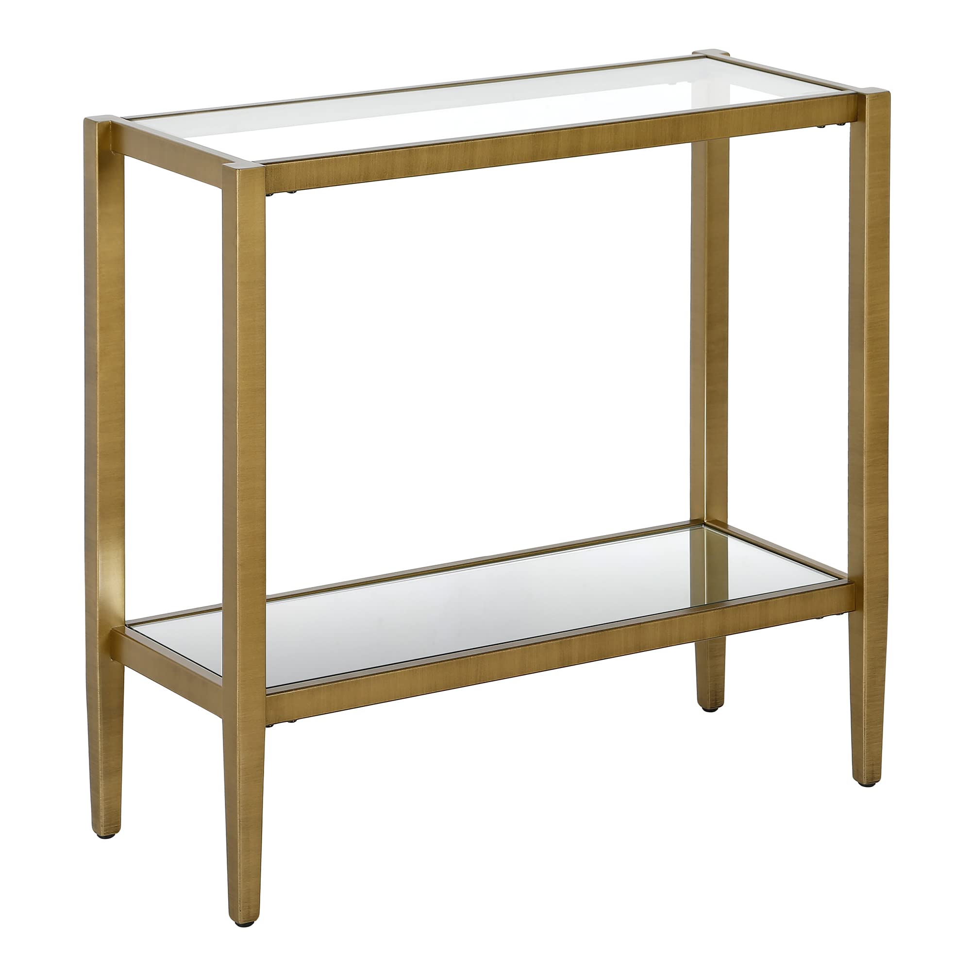 Henn&Hart 64" Wide Rectangular Console Table with Glass Shelf in Brushed Brass, Entryway Table, Accent Table for Living Room, Hallway