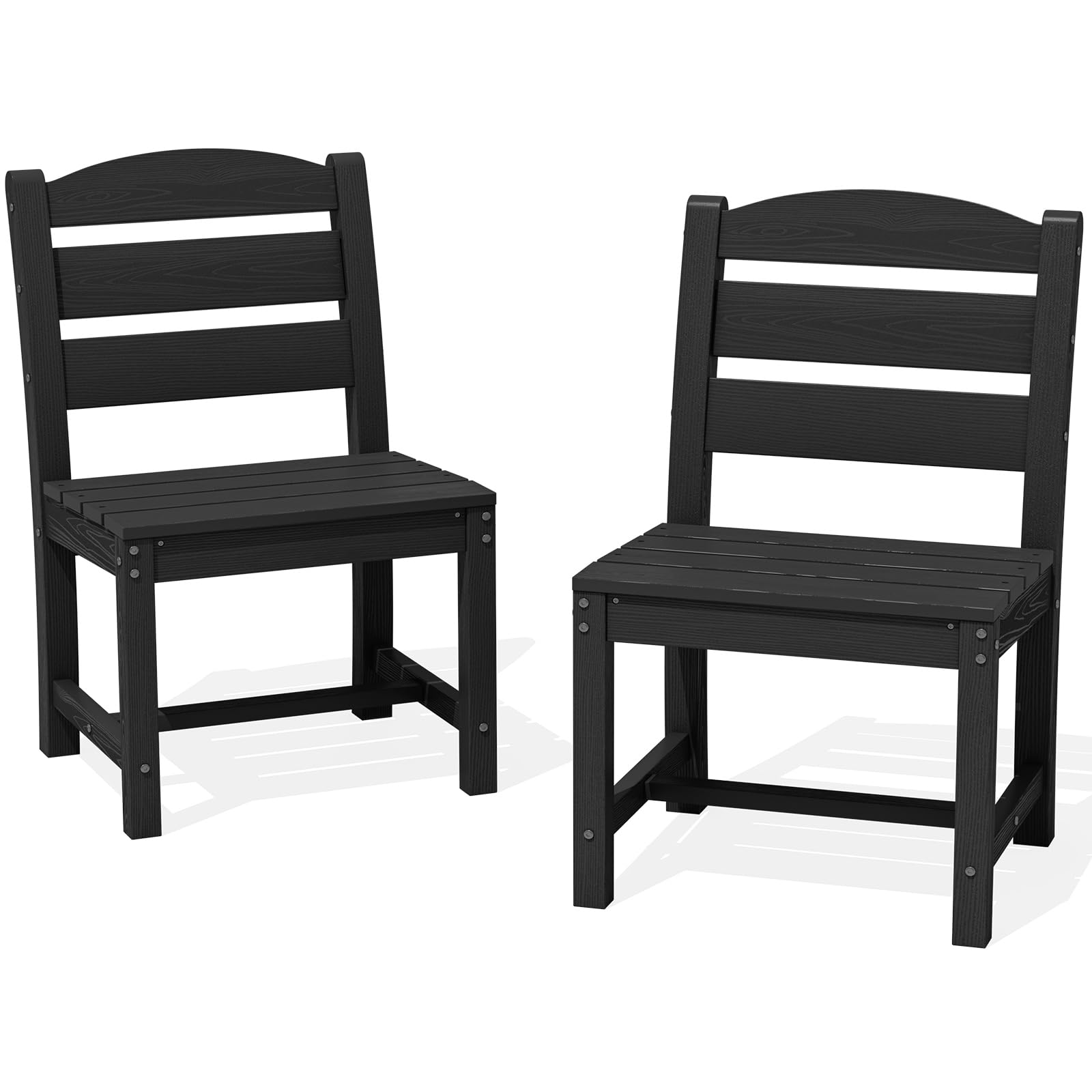 SERWALL HDPE Dining Set for 6: 1 Umbrella Hole Table, 4 Armless + 2 Armchairs. Includes 6 Plastic Woven Placemats – Heat-Resistant, Non-Slip & Easy to Clean. for Patio, Garden, Backyard. Black