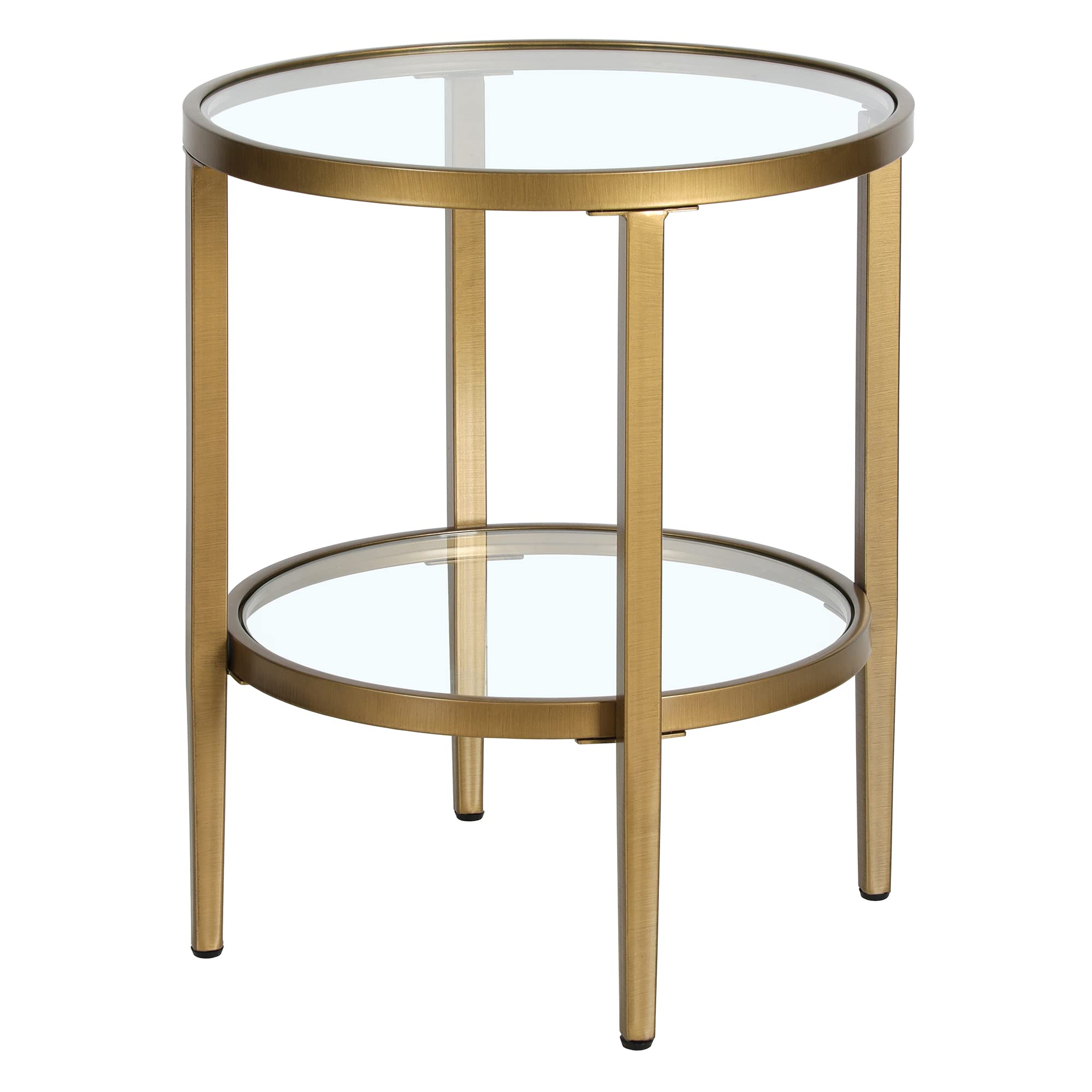 Henn&Hart 64" Wide Rectangular Console Table with Glass Shelf in Brushed Brass, Entryway Table, Accent Table for Living Room, Hallway