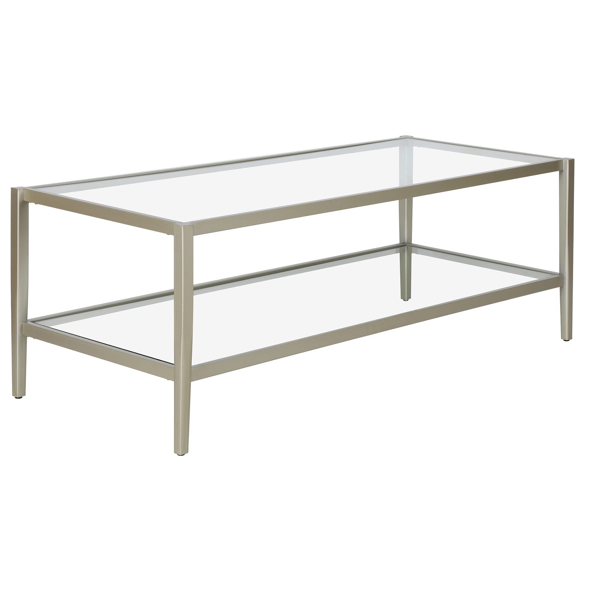 Henn&Hart 64" Wide Rectangular Console Table with Glass Shelf in Brushed Brass, Entryway Table, Accent Table for Living Room, Hallway