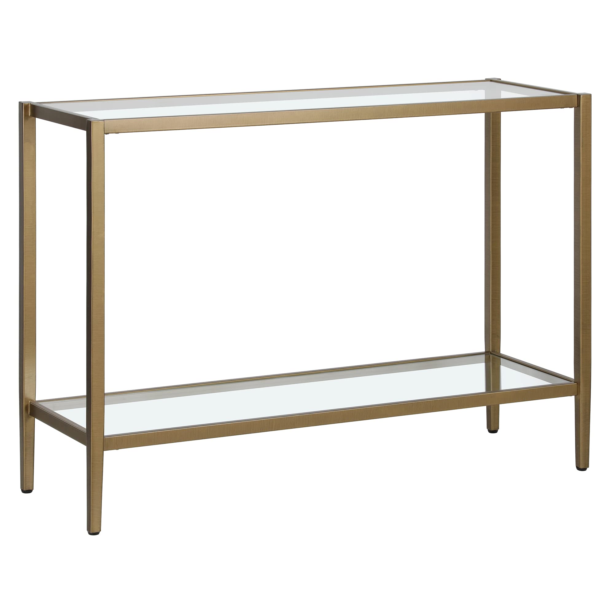 Henn&Hart 64" Wide Rectangular Console Table with Glass Shelf in Brushed Brass, Entryway Table, Accent Table for Living Room, Hallway