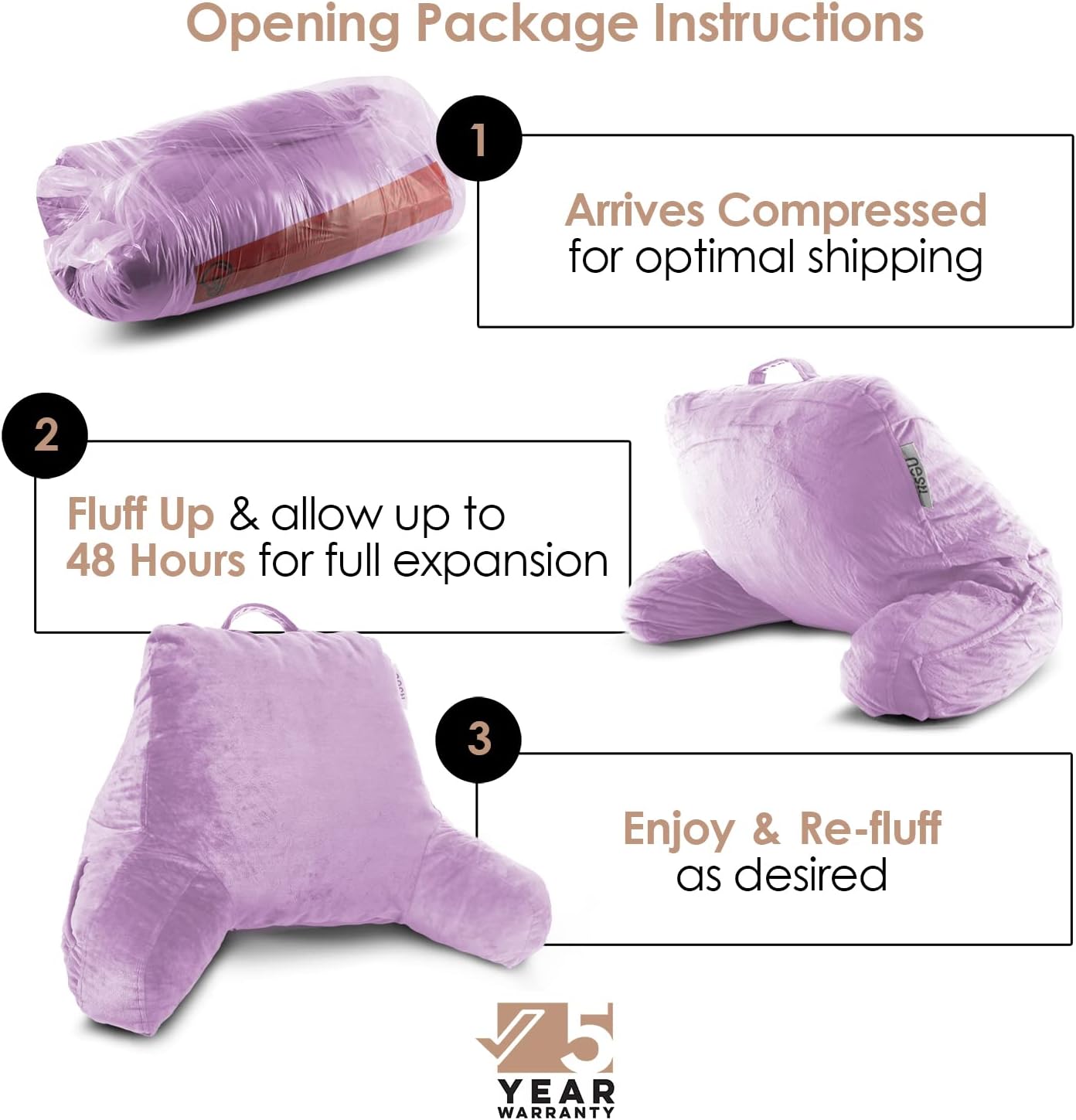 Nestl Reading Pillow for Kids & Teens with Shredded Memory Foam, Backrest Pillows for Reading, Watching, and Gaming, Use on The Couch, Bed, or Floor, Adjustable Support with Washable Cover Lavender