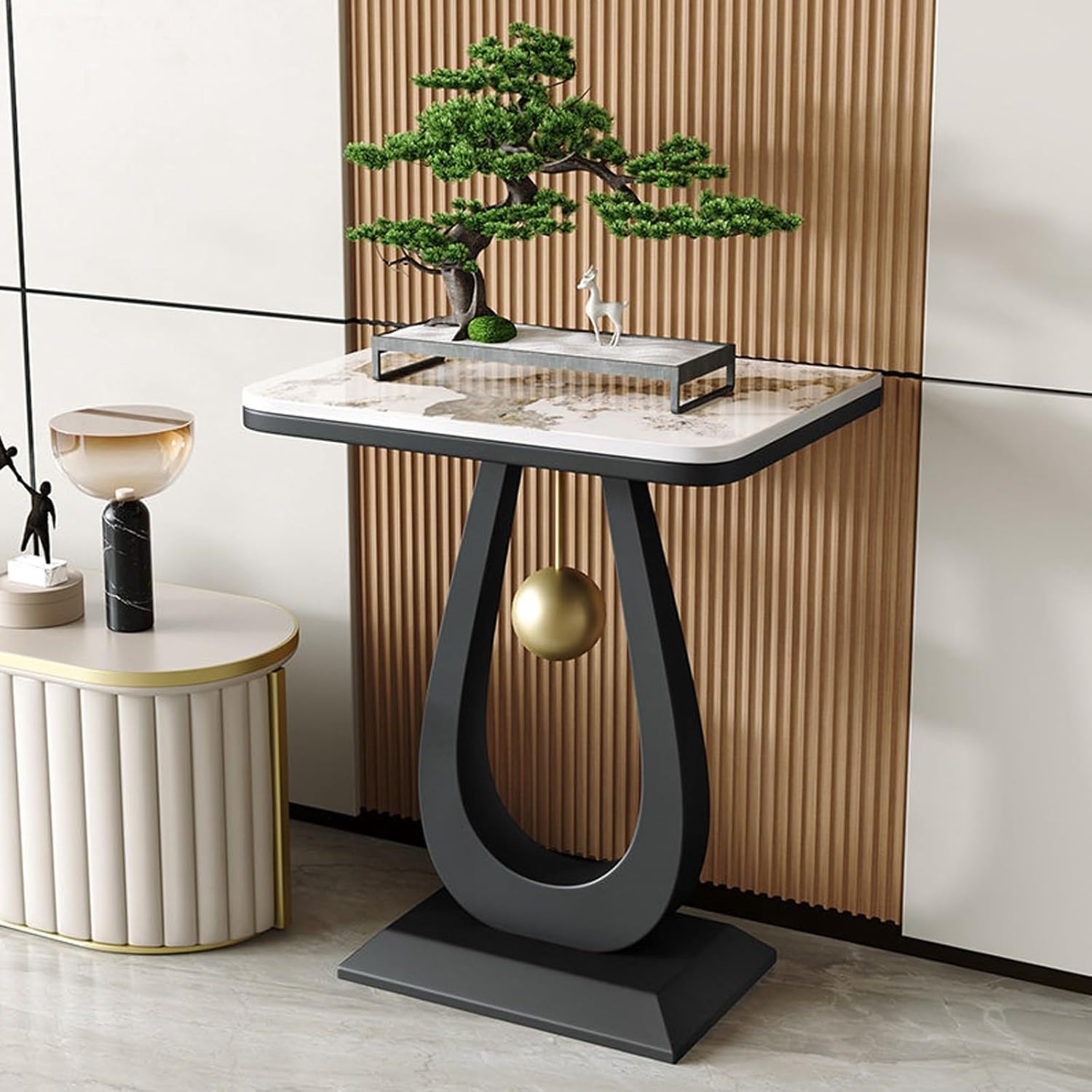 Contemporary Console Table with Metal Frame,Rectangular Entryway Table with Sintered Stone Top,Hallway Decor with Storage,for Living Room,Hallway,Foyer(Black1,15.7 * 11.8 * 29.5in)