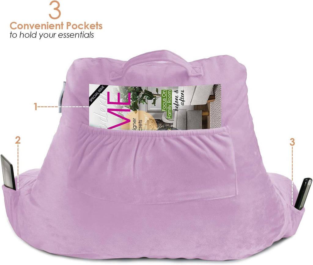 Nestl Reading Pillow for Kids & Teens with Shredded Memory Foam, Backrest Pillows for Reading, Watching, and Gaming, Use on The Couch, Bed, or Floor, Adjustable Support with Washable Cover Lavender