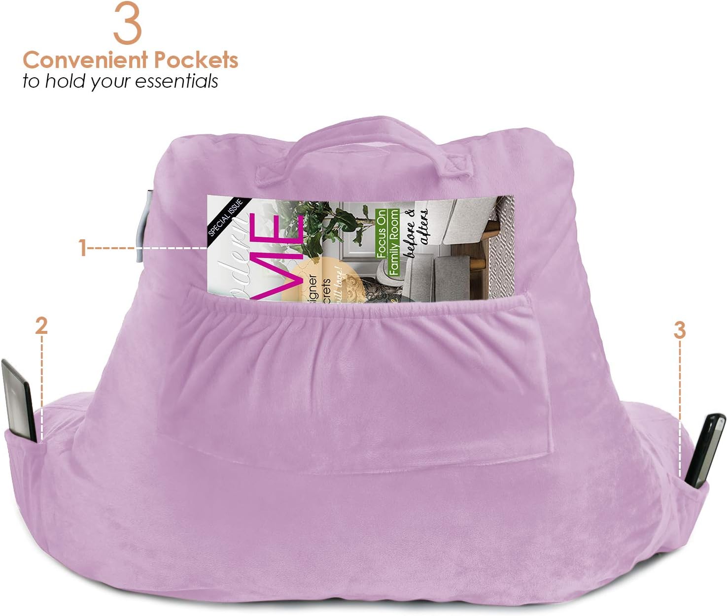 Nestl Reading Pillow for Kids & Teens with Shredded Memory Foam, Backrest Pillows for Reading, Watching, and Gaming, Use on The Couch, Bed, or Floor, Adjustable Support with Washable Cover Lavender