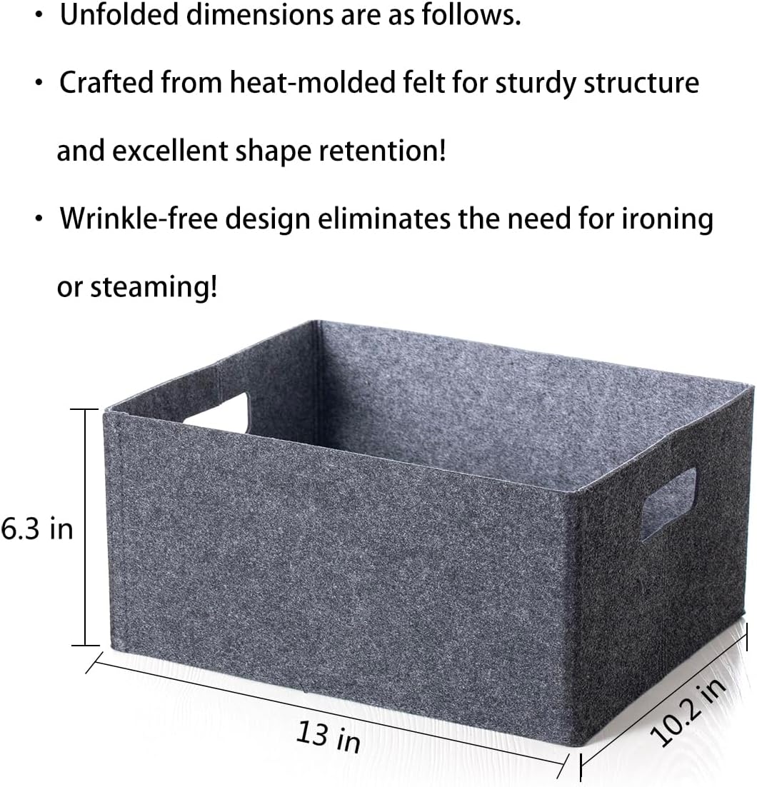 2 pack self-supporting collapsible felt storage basket in darkgrey for storaging and sorting of clothes, toys and office files