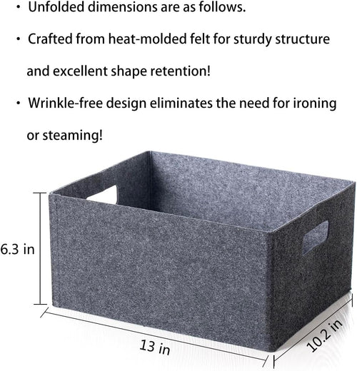 2 pack self-supporting collapsible felt storage basket in darkgrey for storaging and sorting of clothes, toys and office files