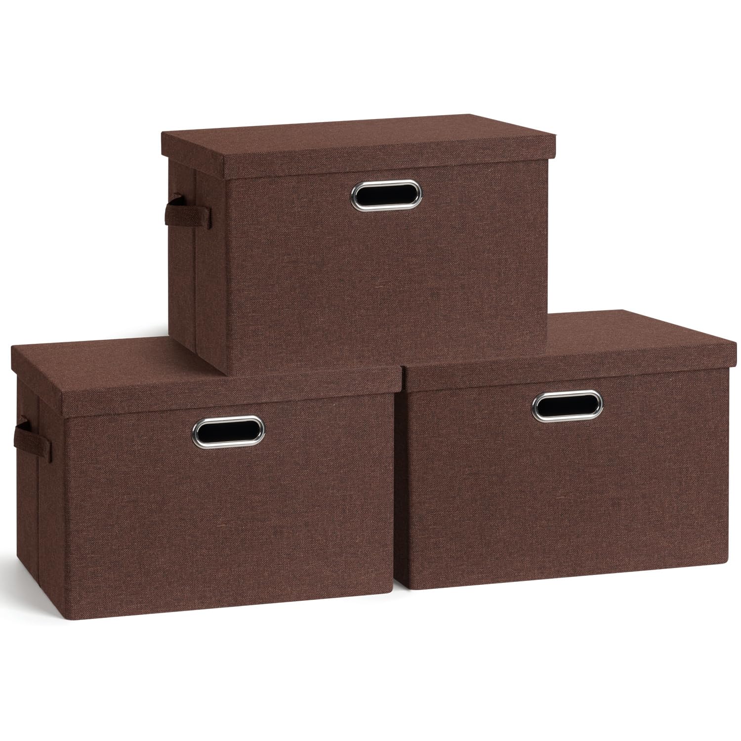 Graciadeco Large 17" 36 Quart Collapsible Stackable Storage Bins with Lids, 3 Packs Dark Gray Foldable Fabric Closet Storage Boxes with Lids, Heavy-duty Linen Cube Baskets(17x12x11)