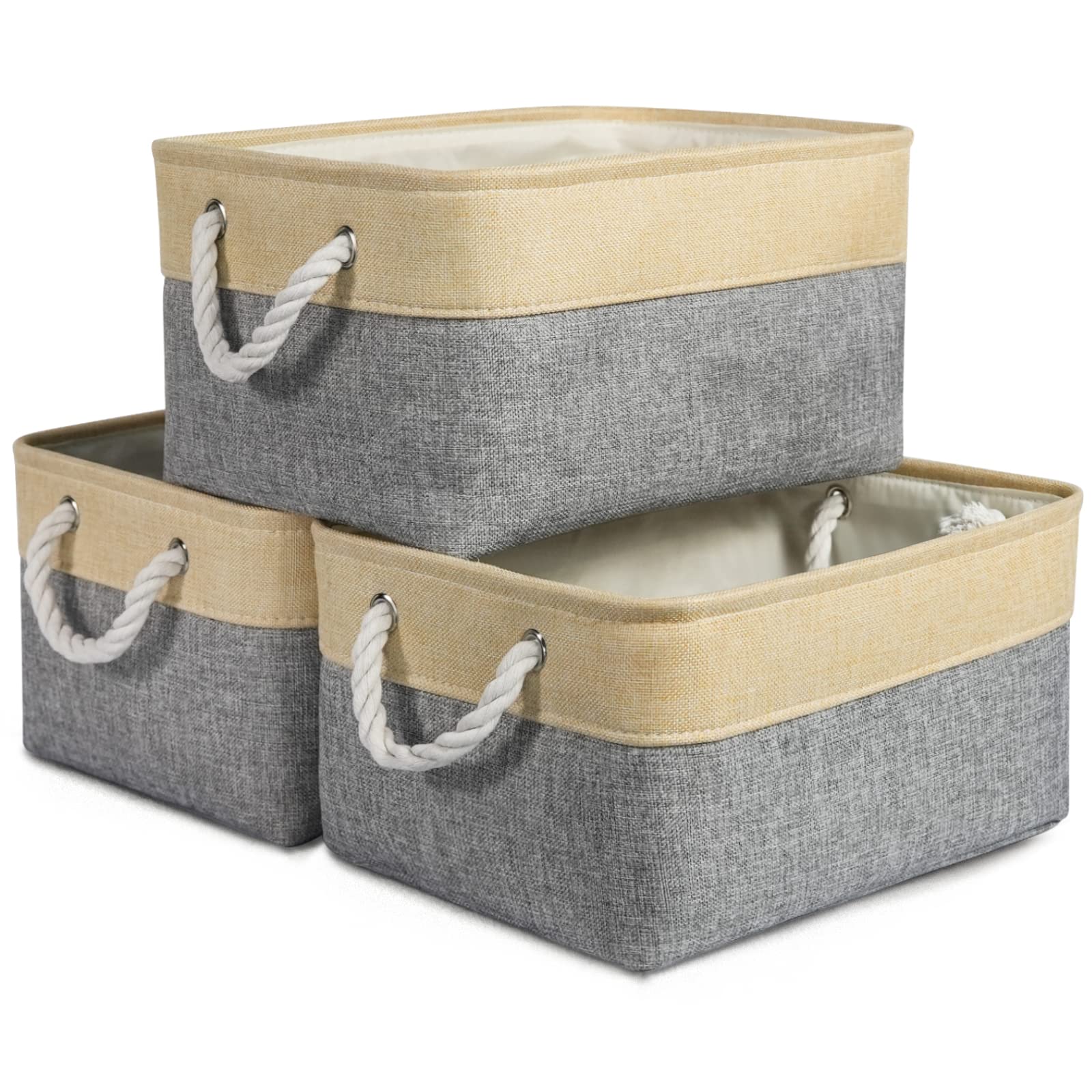 TheWarmHome Storage Basket for Organizing - 15.7x11.8x8.2 inch Large 3 Pack Collapsible Storage Bins for Shelves, Fabric Storage Cubes for Gift Closet Linen Organization (White & Grey)