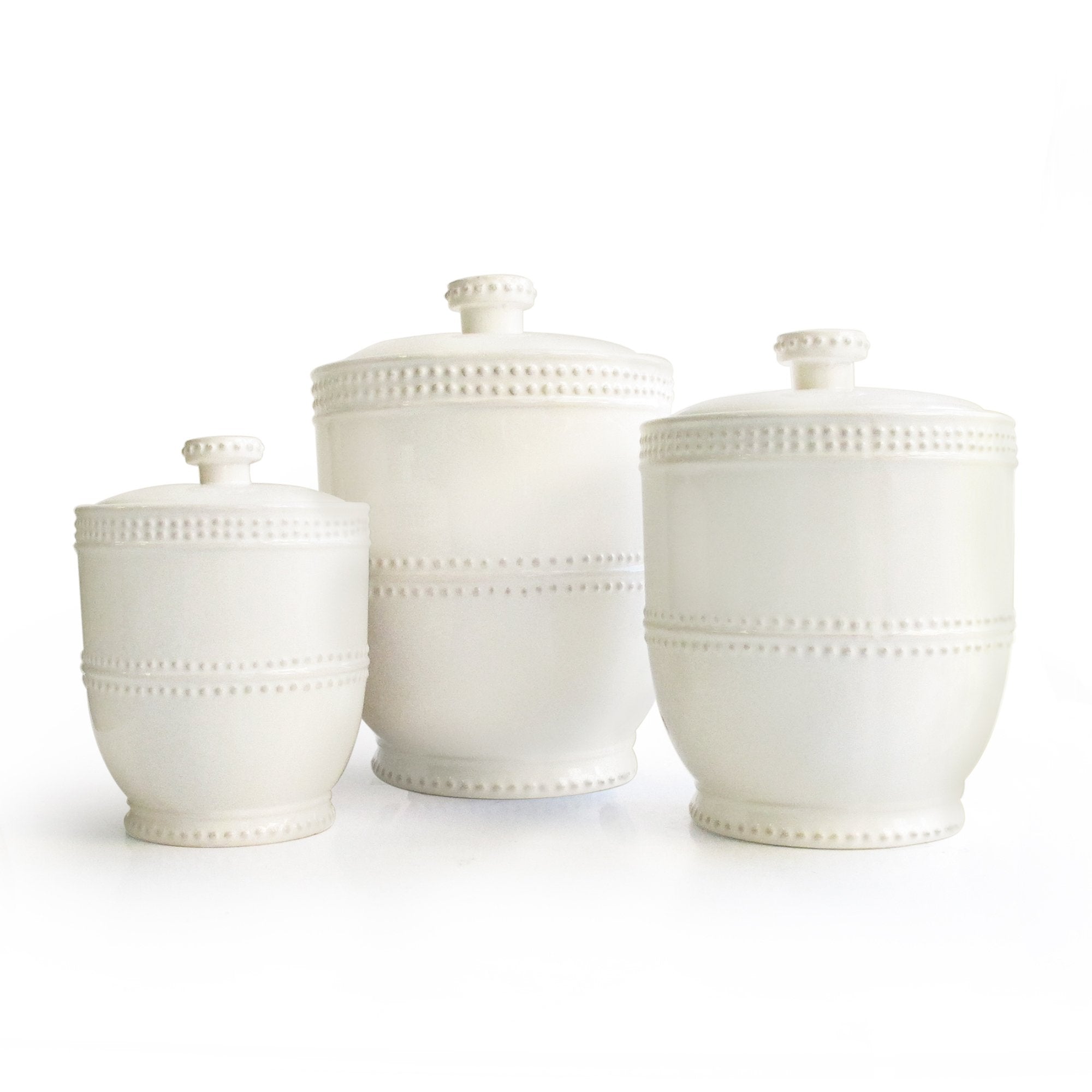 American Atelier Bianca Leaf Canister Set 3-Piece Ceramic Jars in 20oz, 48oz and 80oz Chic Design With Lids for Cookies, Candy, Coffee, Flour, Sugar, Rice, Pasta, Cereal & More,White