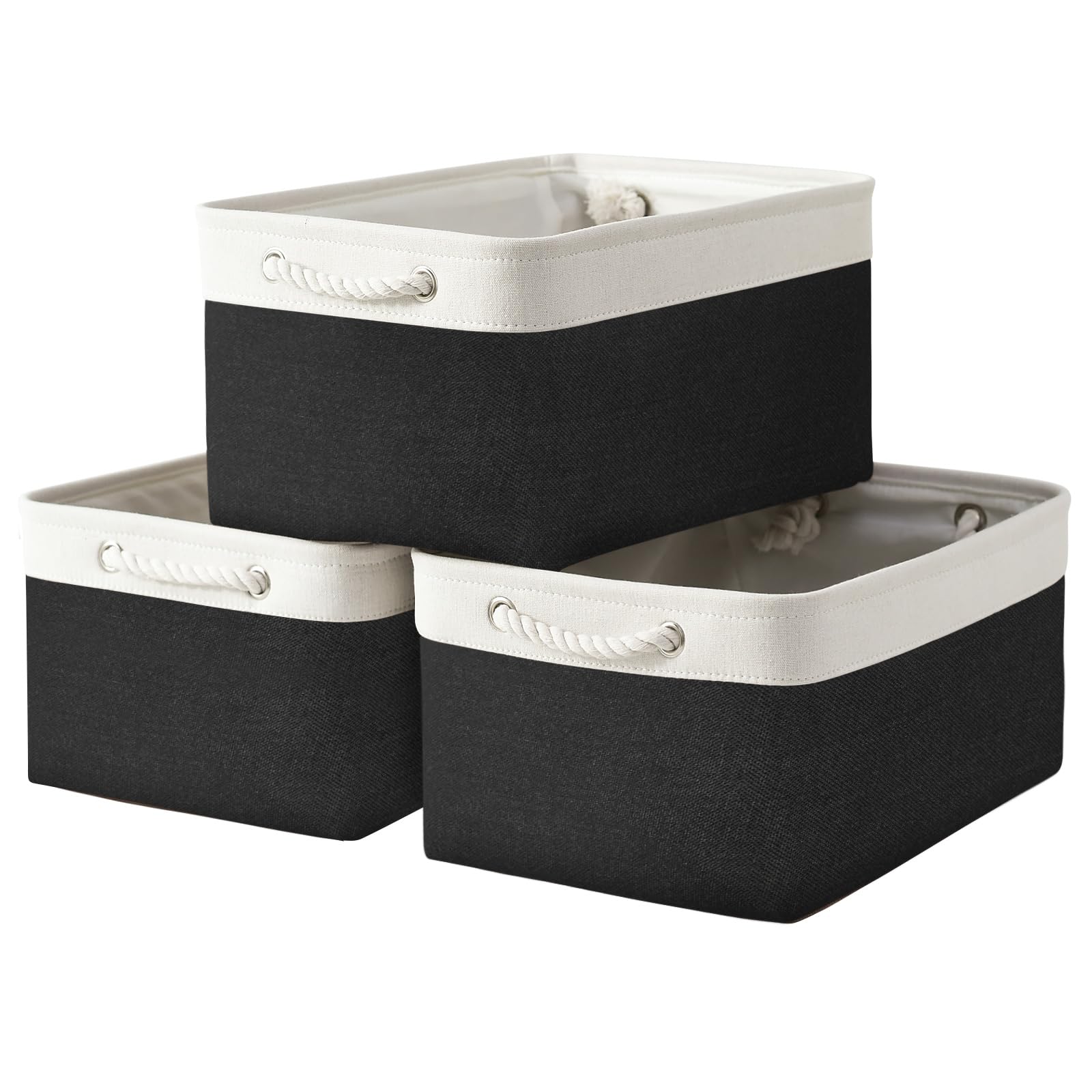 TheWarmHome Storage Basket for Organizing - 15.7x11.8x8.2 inch Large 3 Pack Collapsible Storage Bins for Shelves, Fabric Storage Cubes for Gift Closet Linen Organization (White & Grey)