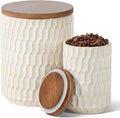 Ceramic Canisters Sets for the Kitchen, Flour Sugar Storage Containers, Diamond-Patterned Design, Coffee Canister with Airtight Lid for Counter Spice and Food (White Sets of 2)