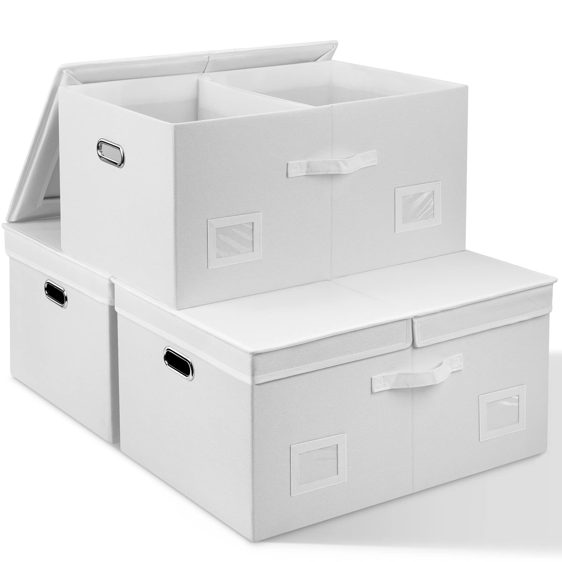Graciadeco Large 17" 36 Quart Collapsible Stackable Storage Bins with Lids, 3 Packs Dark Gray Foldable Fabric Closet Storage Boxes with Lids, Heavy-duty Linen Cube Baskets(17x12x11)