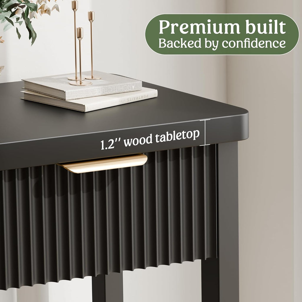Lulive 51" Fluted Console Table for Entryway, Entryway Table with 3 Wooden Drawers, Farmhouse Behind Sofa Table for Living Room, Hallway, Couch, Foyer