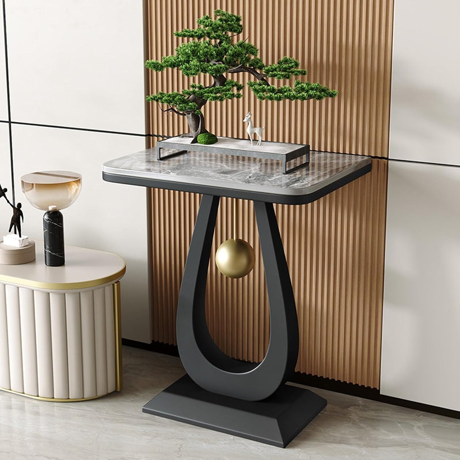 Contemporary Console Table with Metal Frame,Rectangular Entryway Table with Sintered Stone Top,Hallway Decor with Storage,for Living Room,Hallway,Foyer(Black1,15.7 * 11.8 * 29.5in)