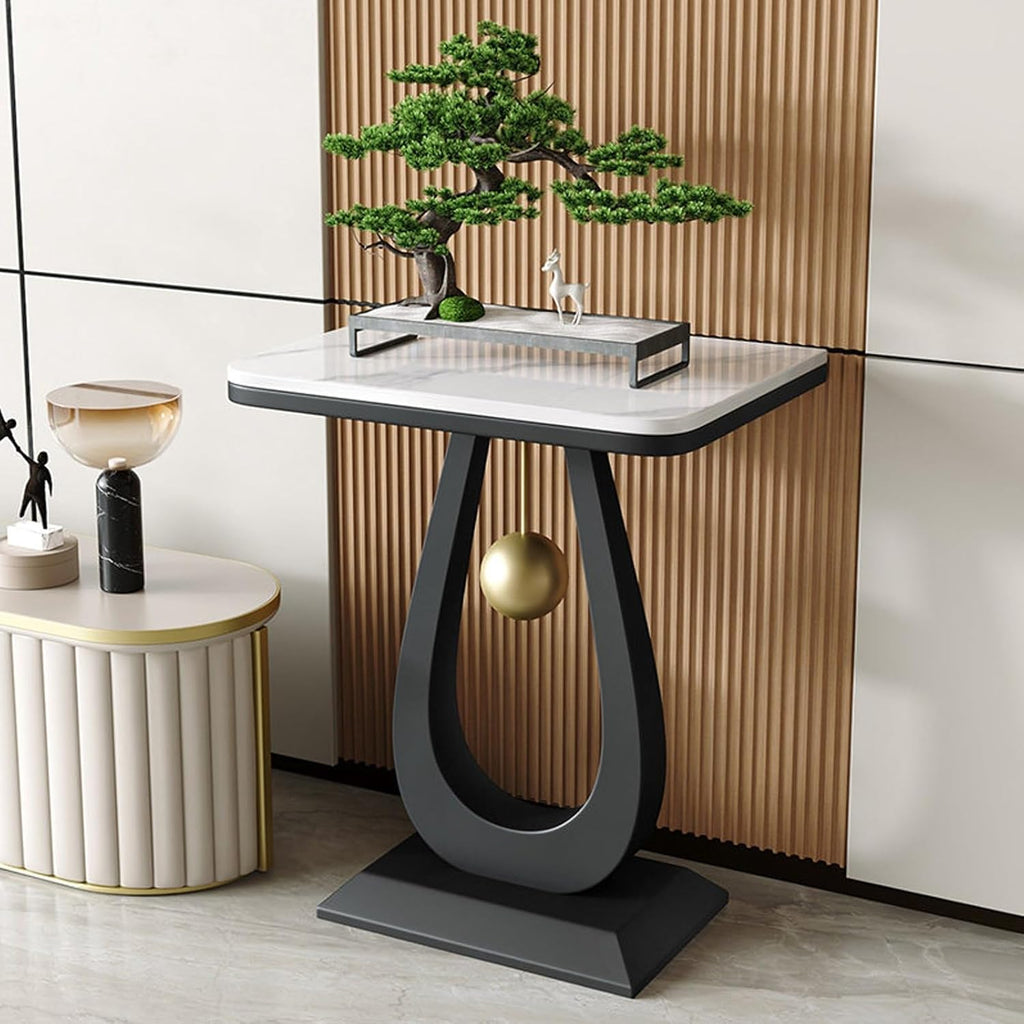Contemporary Console Table with Metal Frame,Rectangular Entryway Table with Sintered Stone Top,Hallway Decor with Storage,for Living Room,Hallway,Foyer(Black1,15.7 * 11.8 * 29.5in)