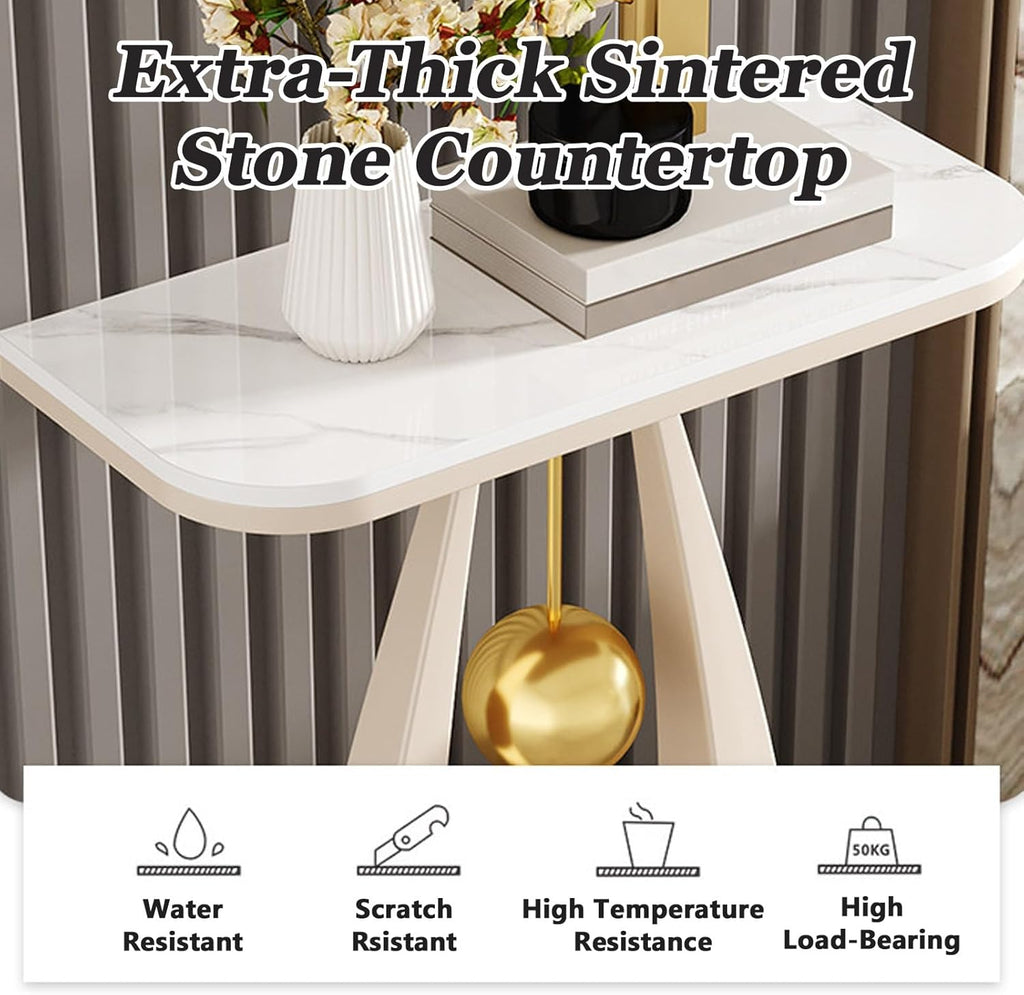 Contemporary Console Table with Metal Frame,Rectangular Entryway Table with Sintered Stone Top,Hallway Decor with Storage,for Living Room,Hallway,Foyer(Black1,15.7 * 11.8 * 29.5in)