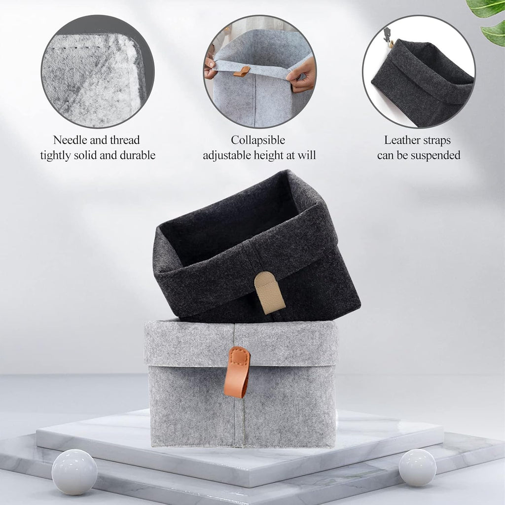 Felt Storage Basket, Folded Closet Storage Bins Large Capacity Cube Storage Bin with Hanger, Multifuctional Storage Bins for Shelves, Clothing, Books, Shoes (light gray)