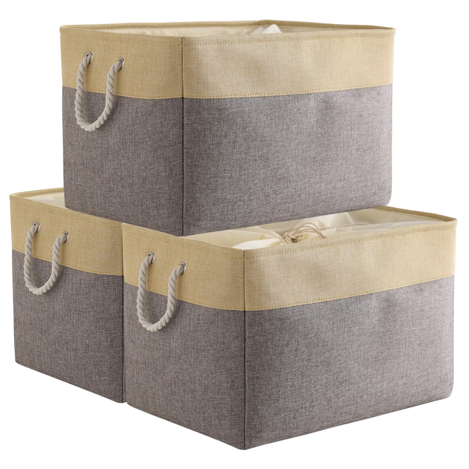 TheWarmHome Fabric Storage Bins Baskets for Organizing, Large Sturdy Storage Basket W/Handles, Decorative Foldable Storage Baskets for Shelves Closet Nursery Toy (X Large - 3 Pack 17.7L×13.8W×9.8H)
