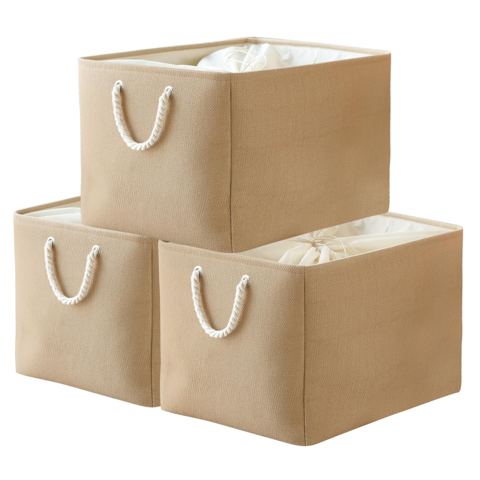 TheWarmHome Fabric Storage Bins Baskets for Organizing, Large Sturdy Storage Basket W/Handles, Decorative Foldable Storage Baskets for Shelves Closet Nursery Toy (X Large - 3 Pack 17.7L×13.8W×9.8H)