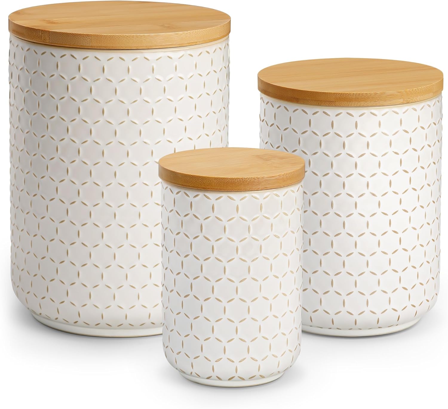 MALACASA LYDIA Ceramic Canisters Set with Airtight Lids, 80/40/20 oz Coffee Canisters Sets for the Kitchen, Large Jars for Flour, Sugar, Pasta, Coffee, Cookies, Tea - Set of 3, Hexagon